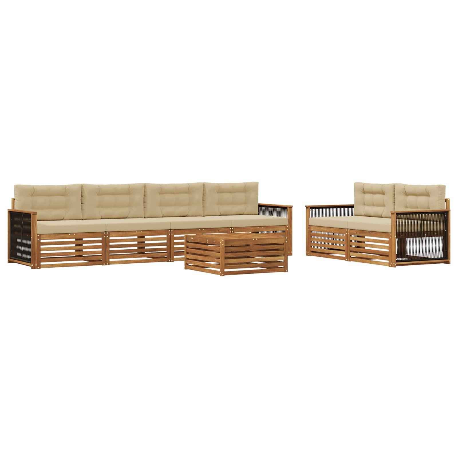vidaXL Outdoor-Sofagarnitur mit Kissen 7 pcs Natur und Beige