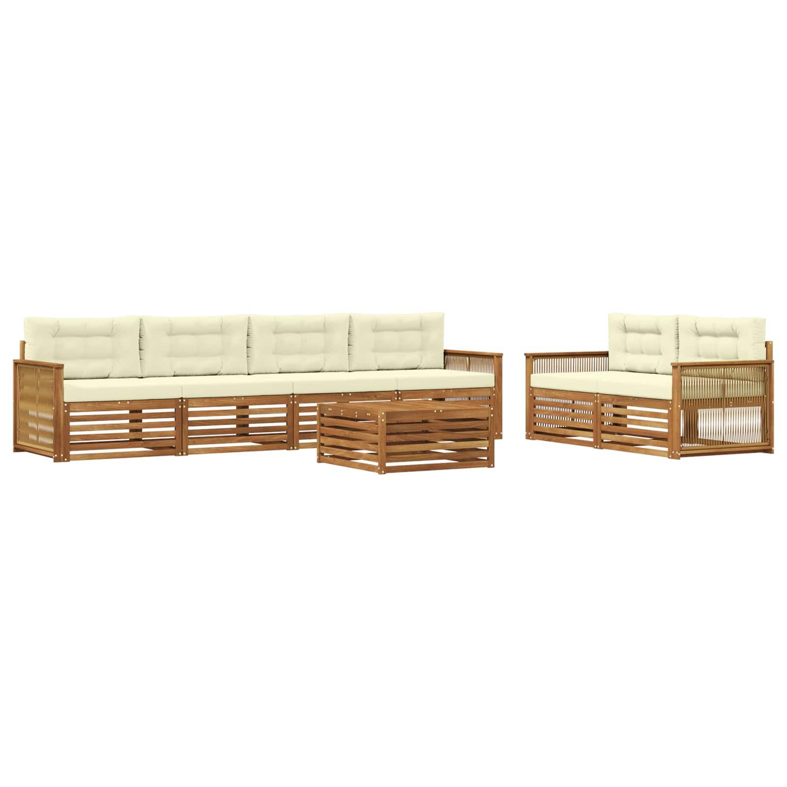 vidaXL Outdoor-Sofagarnitur mit Kissen 7 pcs Natur und Creme