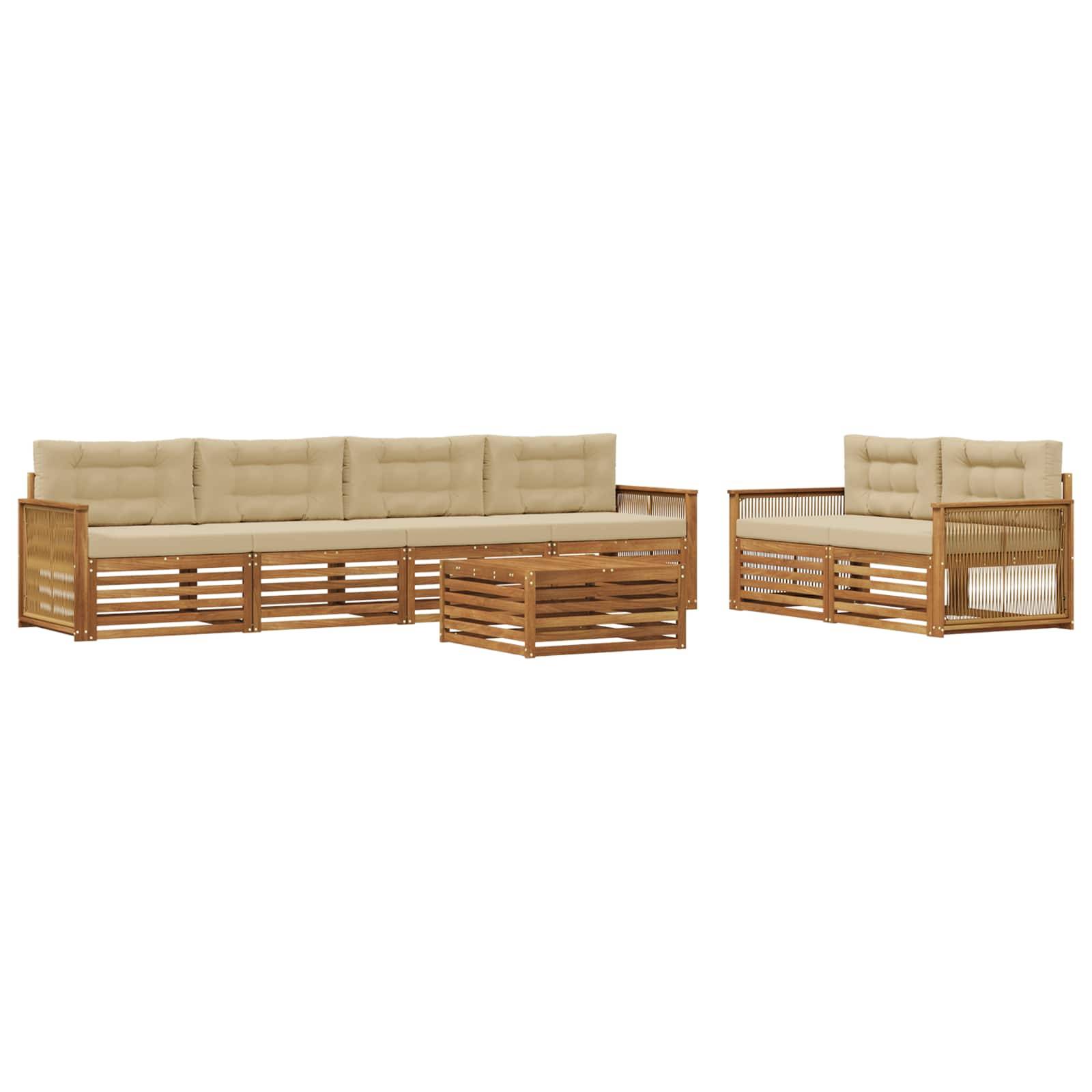 vidaXL Outdoor-Sofagarnitur mit Kissen 7 pcs Natur und Beige