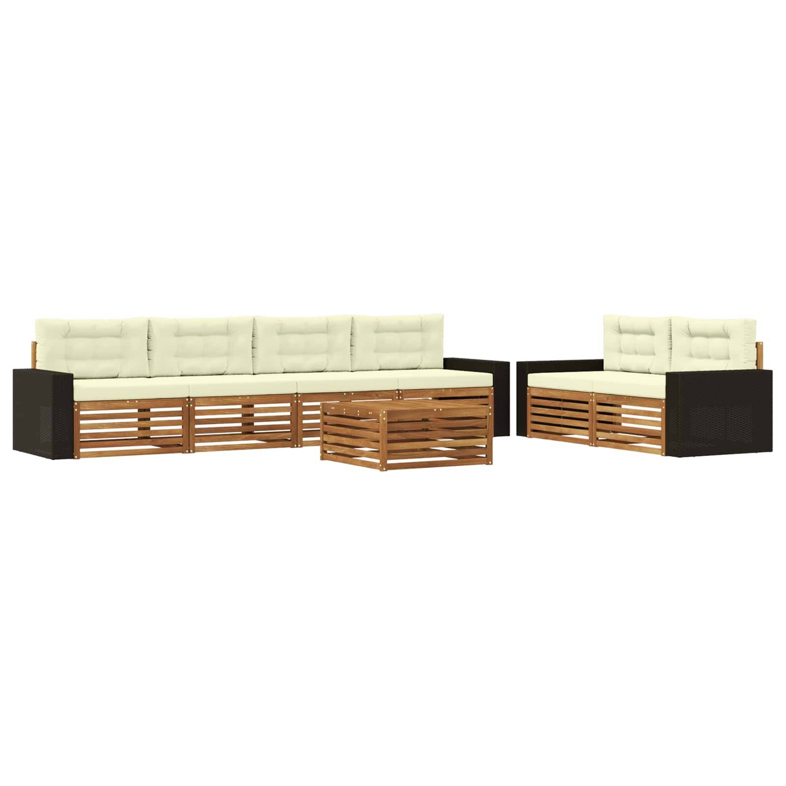 vidaXL Outdoor-Sofagarnitur mit Kissen 7 pcs Natur und Creme Polyester