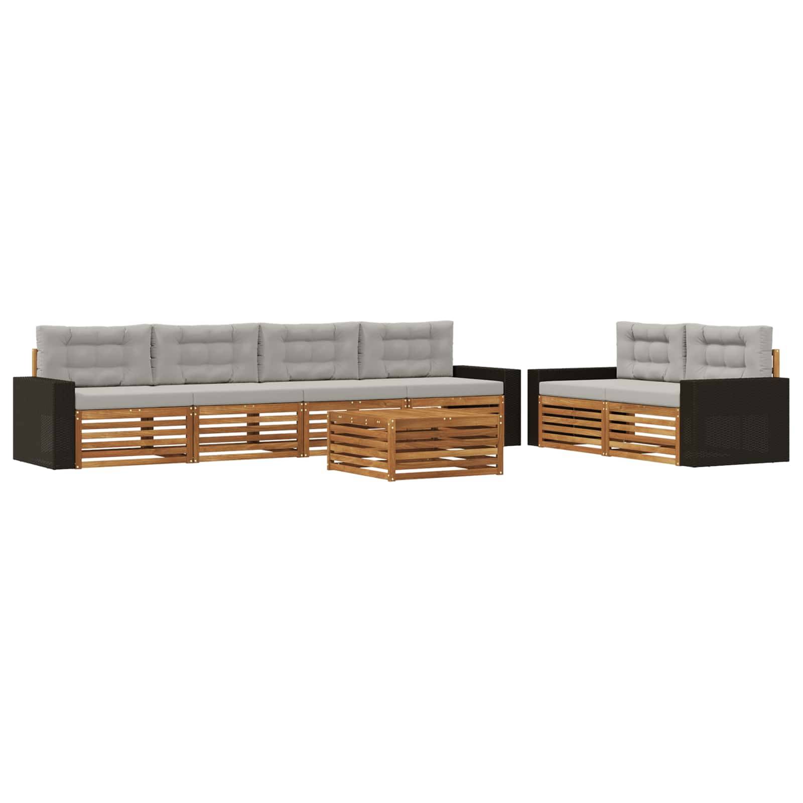vidaXL Outdoor-Sofagarnitur 7 pcs Natürlich und Hellgrau Polyester