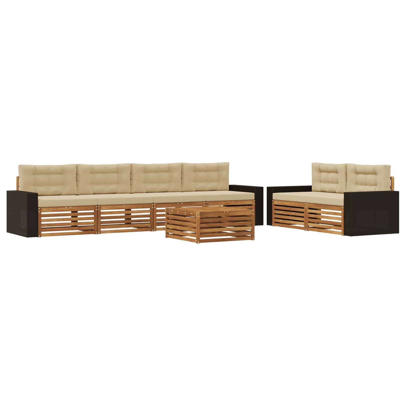 vidaXL Outdoor-Sofagarnitur mit Kissen 7 pcs Natur und Beige Polyester