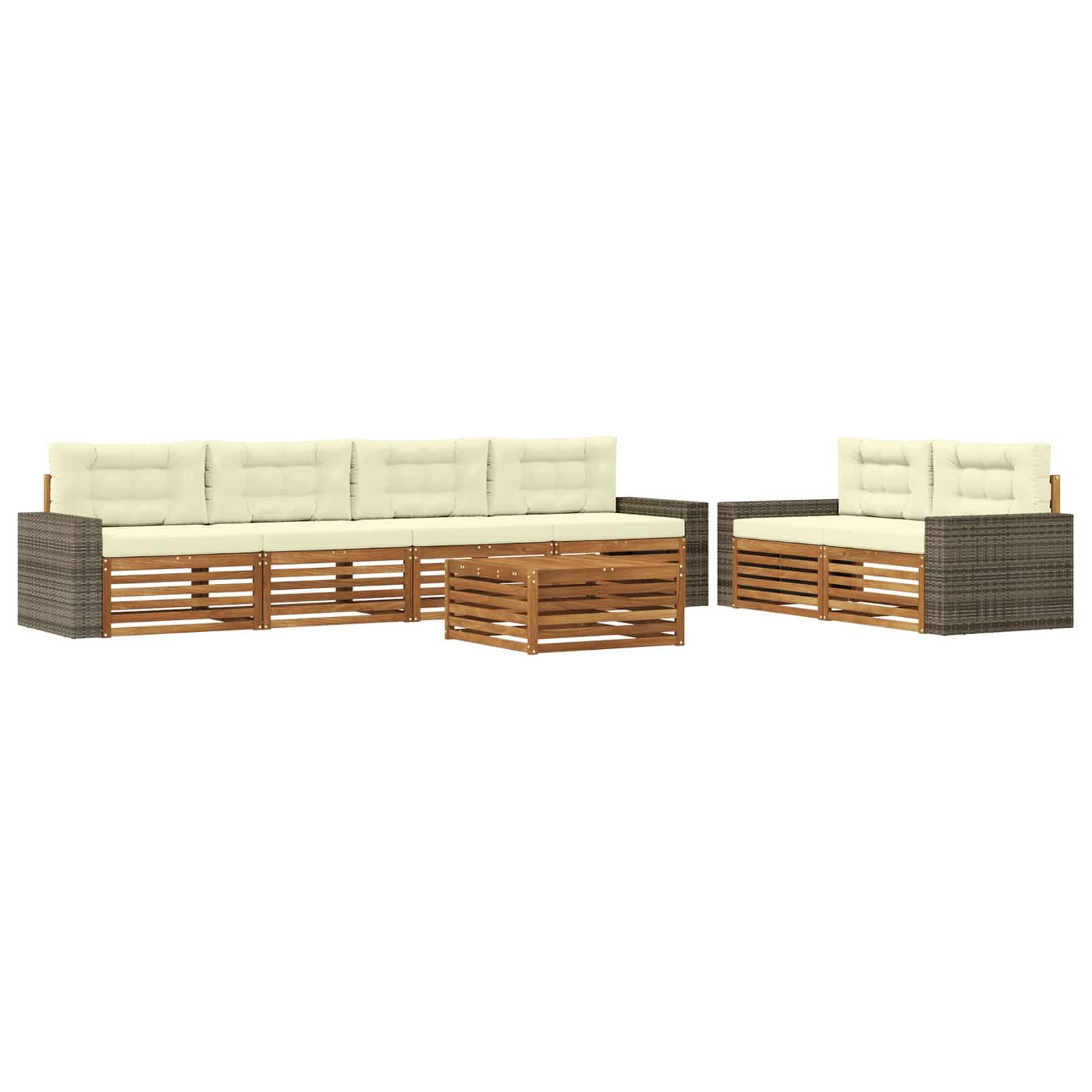 vidaXL Outdoor-Sofagarnitur mit Kissen 7 pcs Natur und Creme Polyester