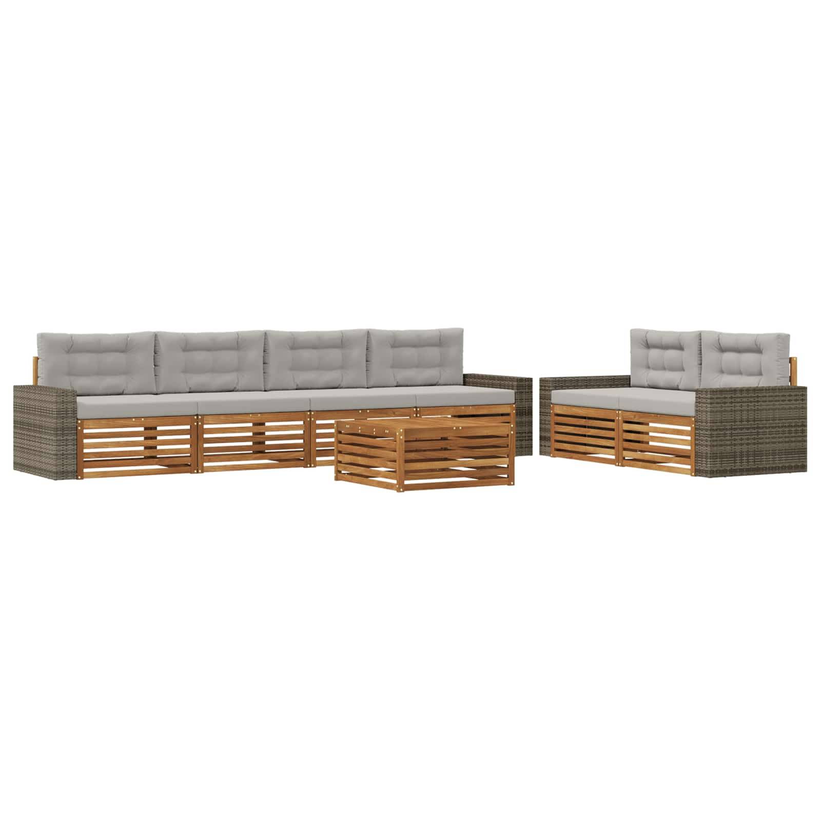 vidaXL Outdoor-Sofagarnitur 7 pcs Natürlich und Hellgrau Polyester