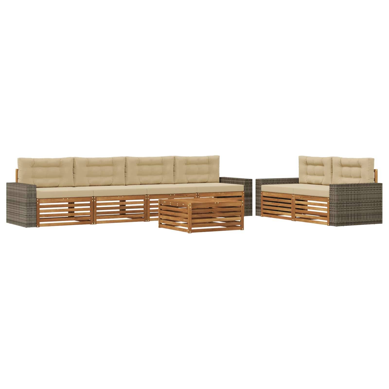 vidaXL Outdoor-Sofagarnitur mit Kissen 7 pcs Natur und Beige Polyester