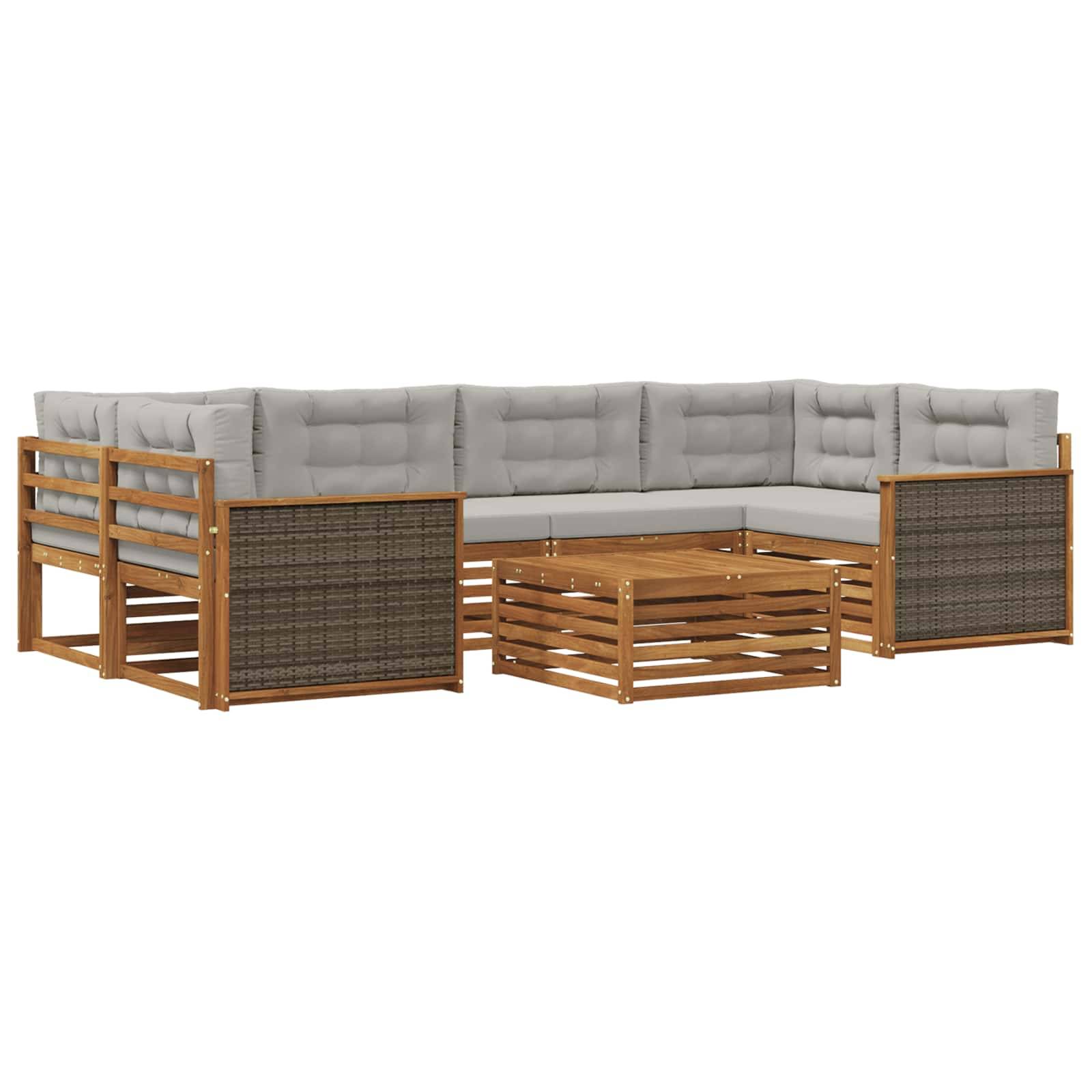 vidaXL Outdoor-Sofagarnitur mit Kissen 7 pcs Natürlich und Hellgrau