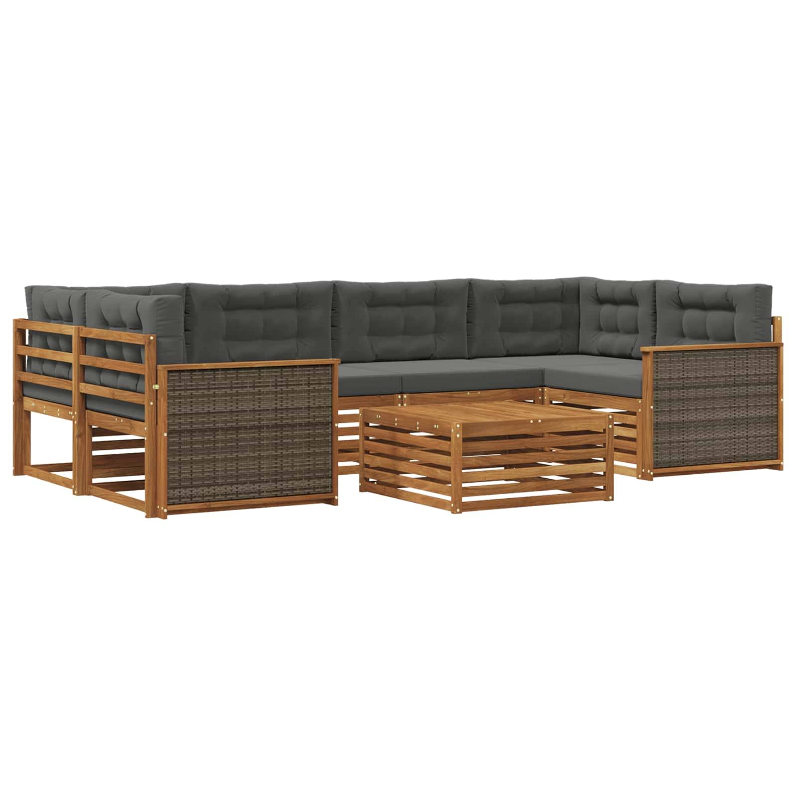 vidaXL Outdoor-Sofagarnitur mit Kissen 7 pcs Natur und Anthrazit
