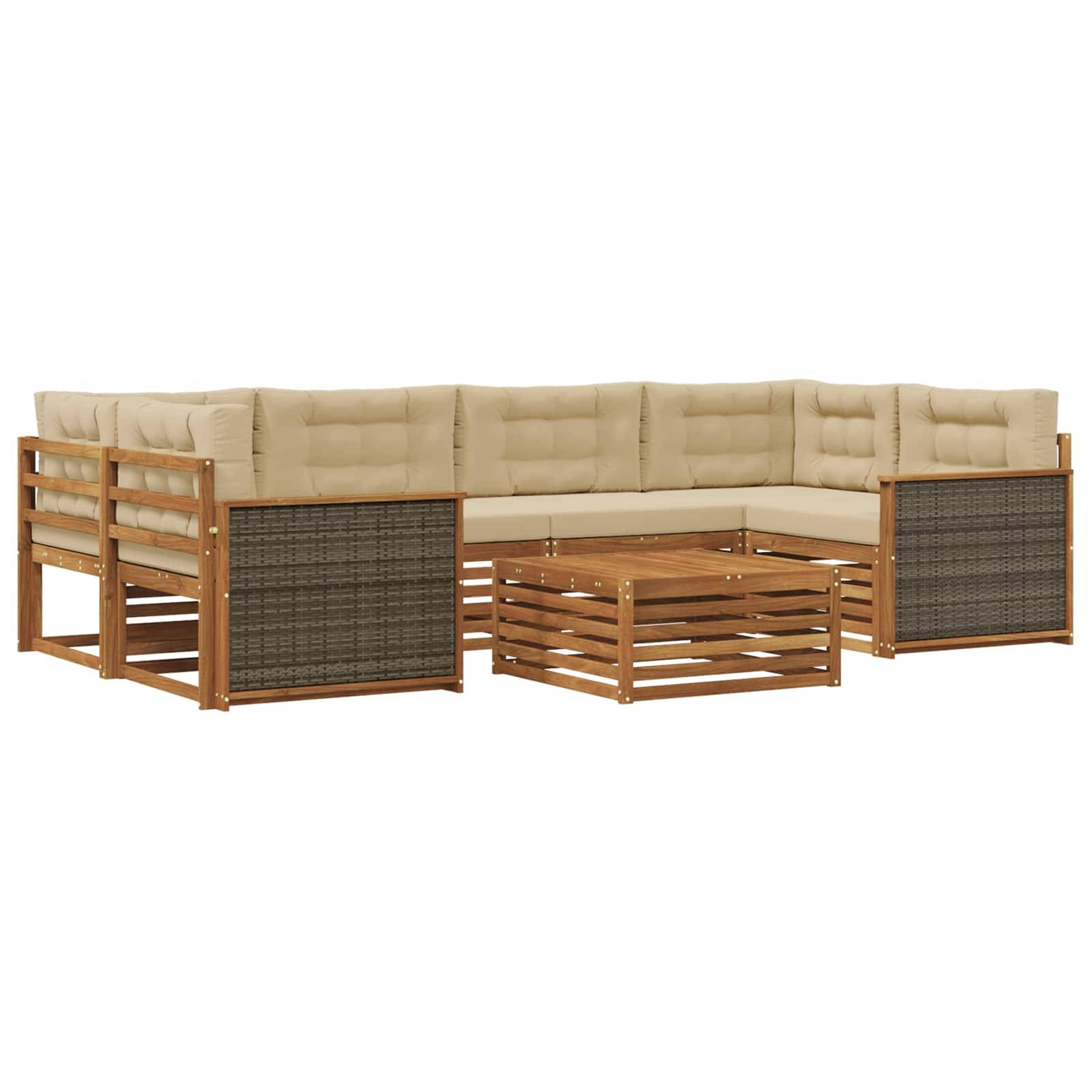 vidaXL Outdoor-Sofagarnitur mit Kissen 7 pcs Natur und Beige