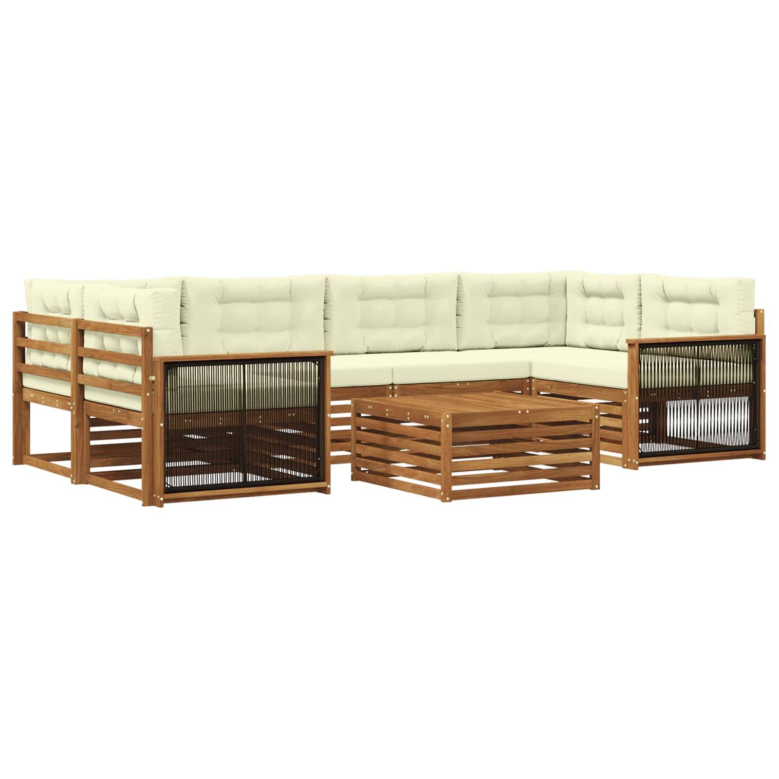 vidaXL Outdoor-Sofagarnitur mit Kissen 7 pcs Natur und Creme