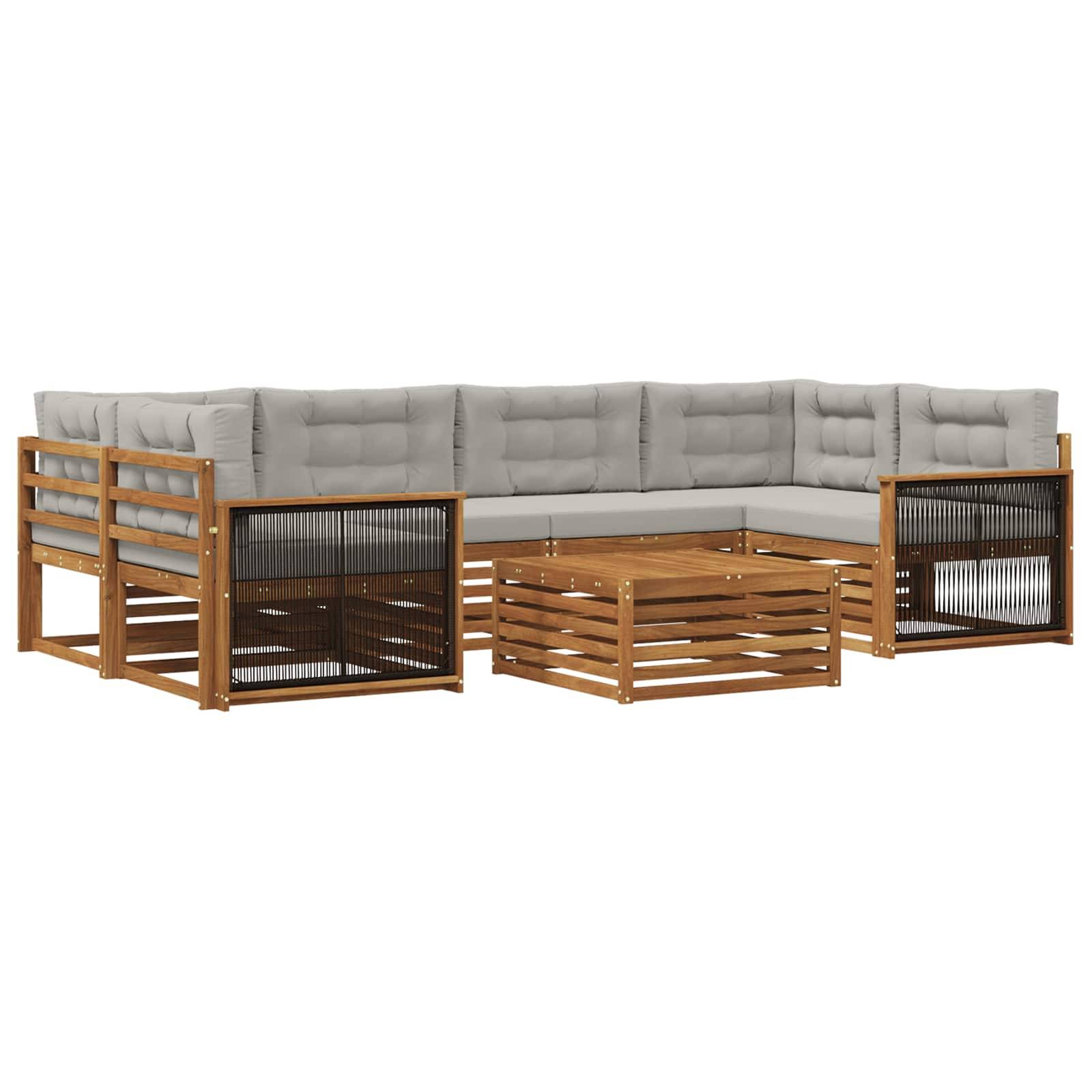 vidaXL Outdoor-Sofagarnitur mit Kissen 7 pcs Natürlich und Hellgrau