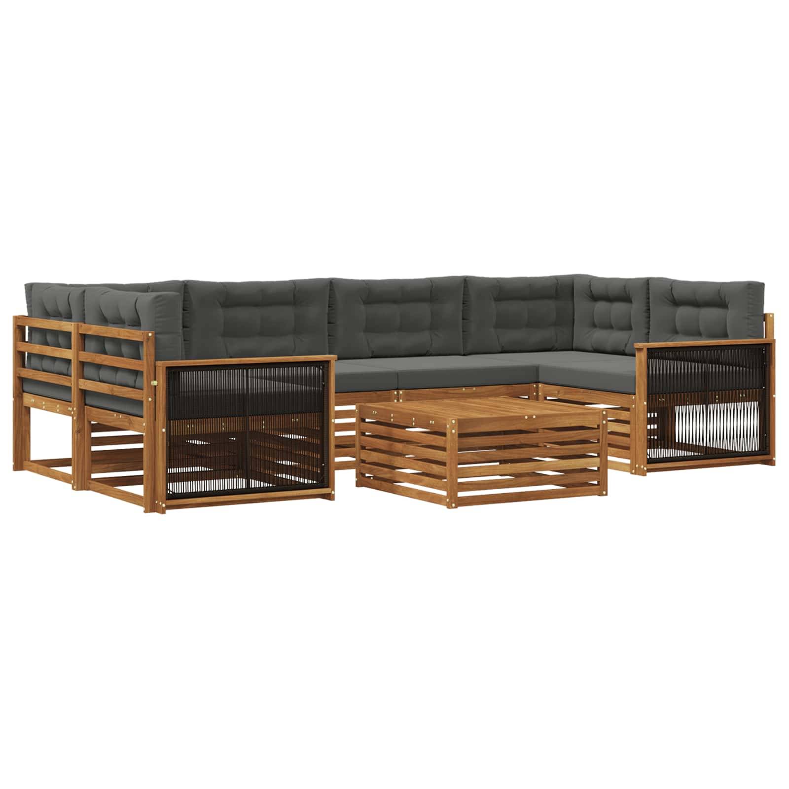 vidaXL Outdoor-Sofagarnitur mit Kissen 7 pcs Natur und Anthrazit