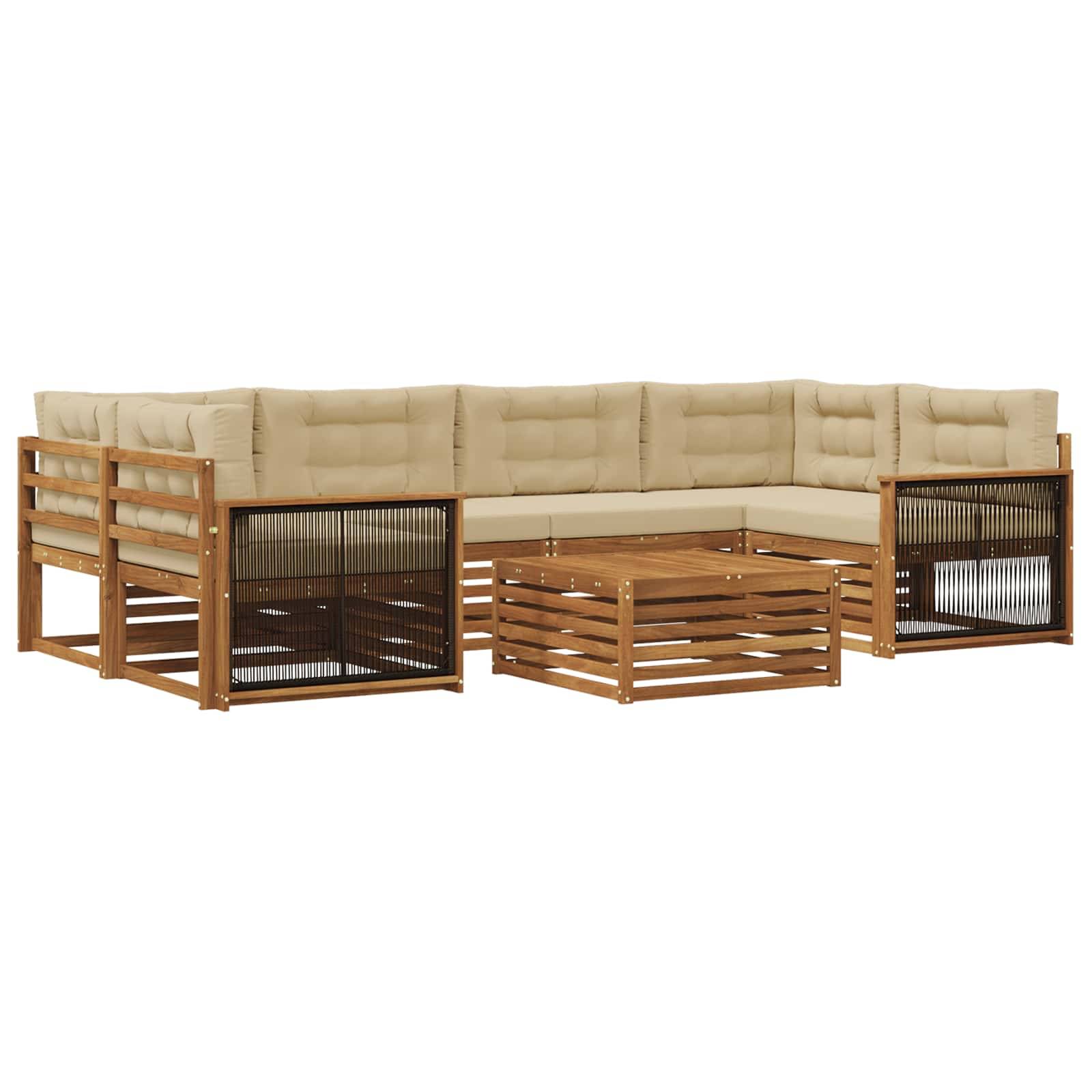 vidaXL Outdoor-Sofagarnitur mit Kissen 7 pcs Natur und Beige