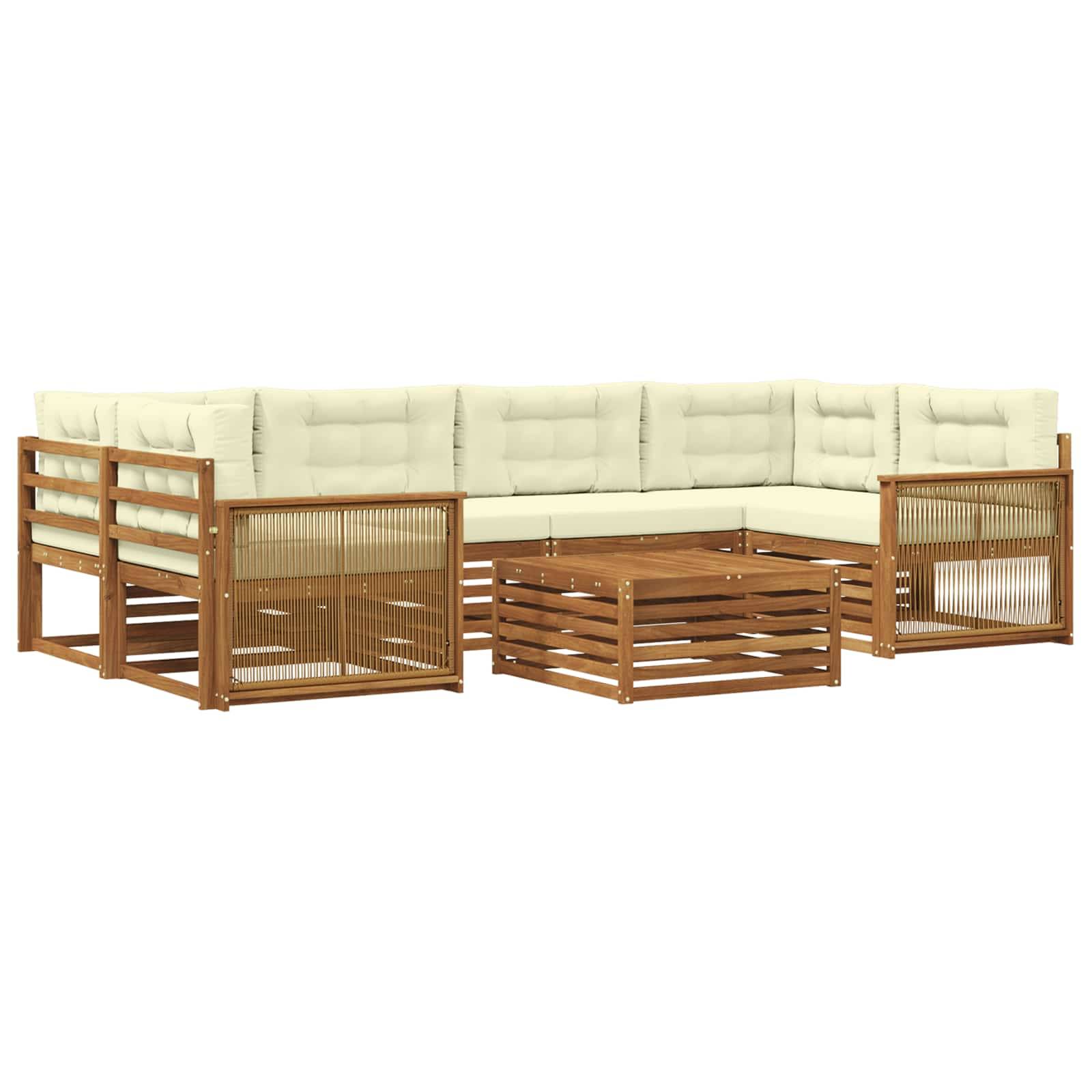 vidaXL Outdoor-Sofagarnitur mit Kissen 7 pcs Natur und Creme
