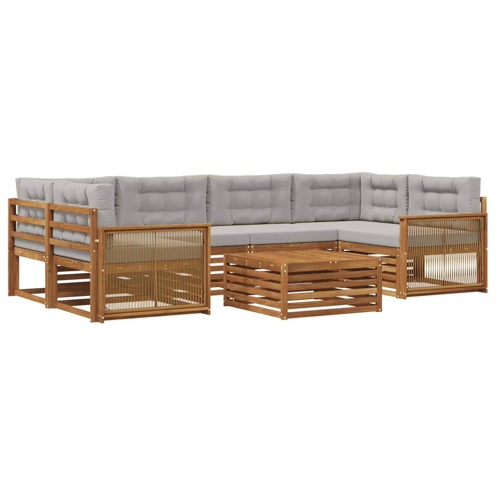 vidaXL Outdoor-Sofagarnitur mit Kissen 7 pcs Natürlich und Hellgrau