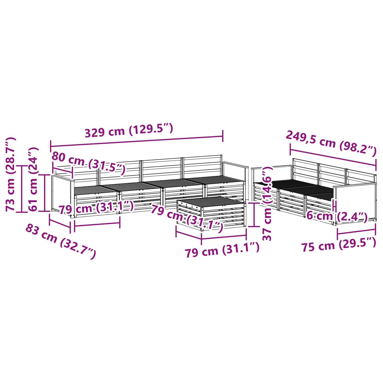 vidaXL Outdoor-Sofagarnitur 8 pcs Natur 79 x 79 x 37 cm