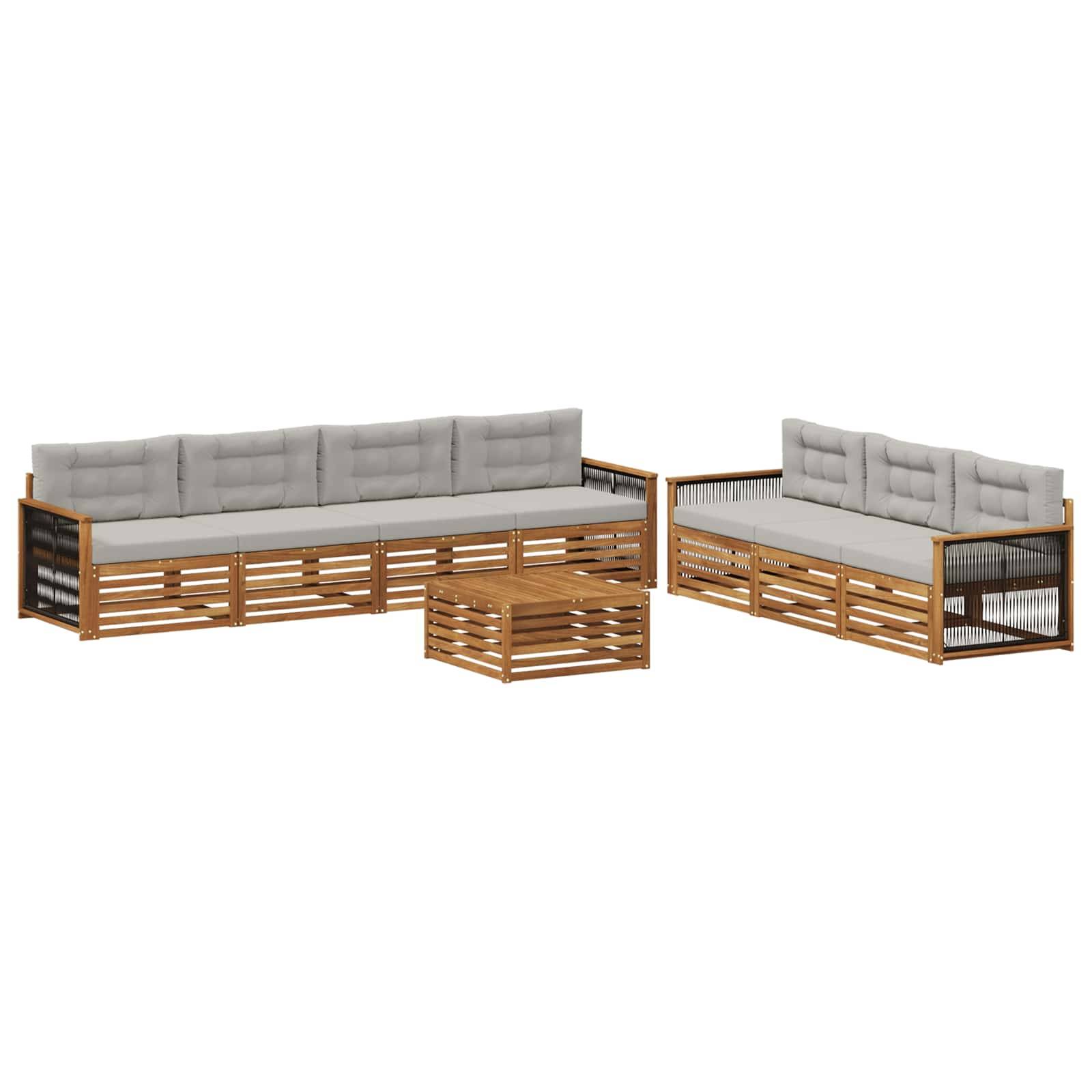 vidaXL Outdoor-Sofagarnitur mit Kissen 8 pcs Natürlich und Hellgrau
