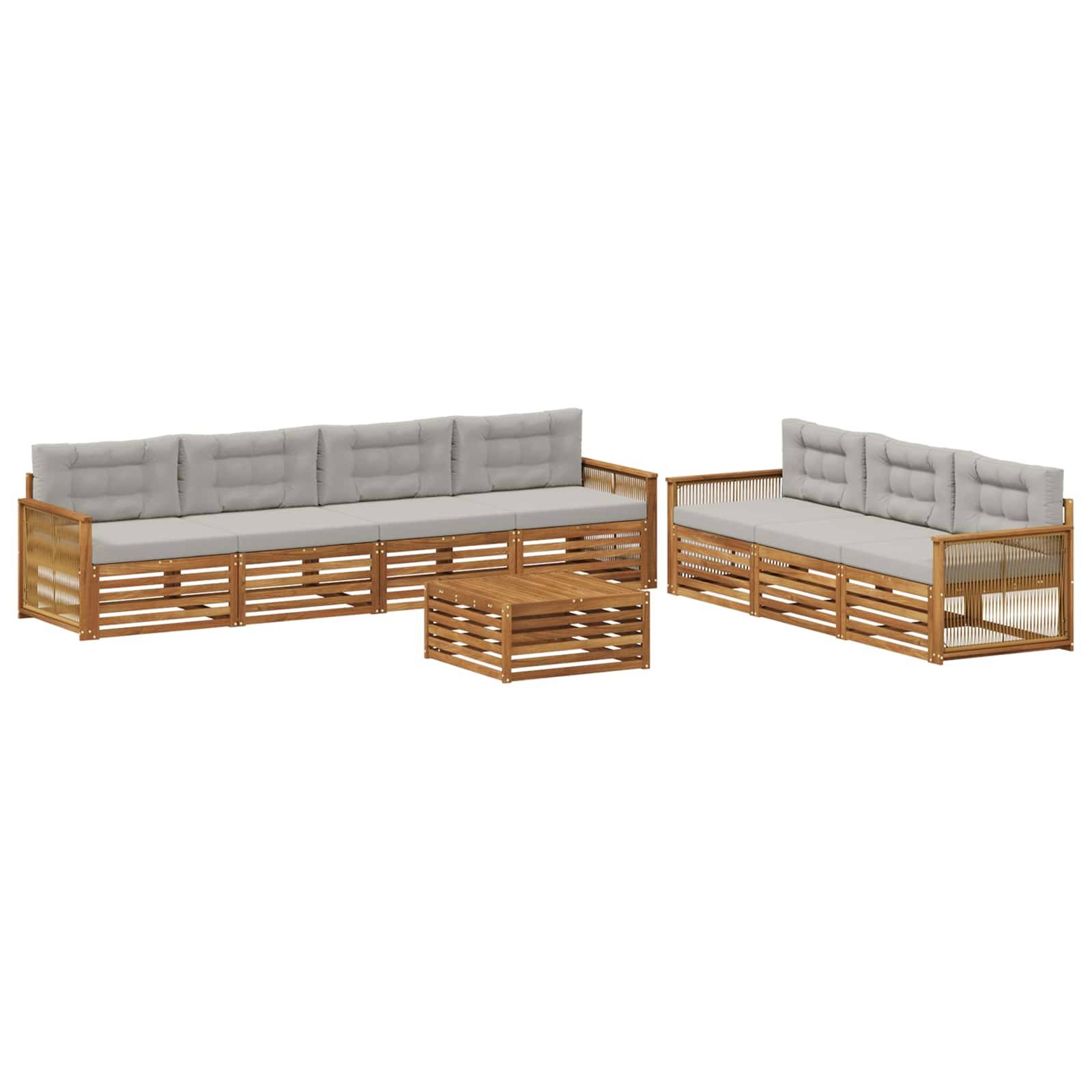 vidaXL Outdoor-Sofagarnitur mit Kissen 8 pcs Natürlich und Hellgrau