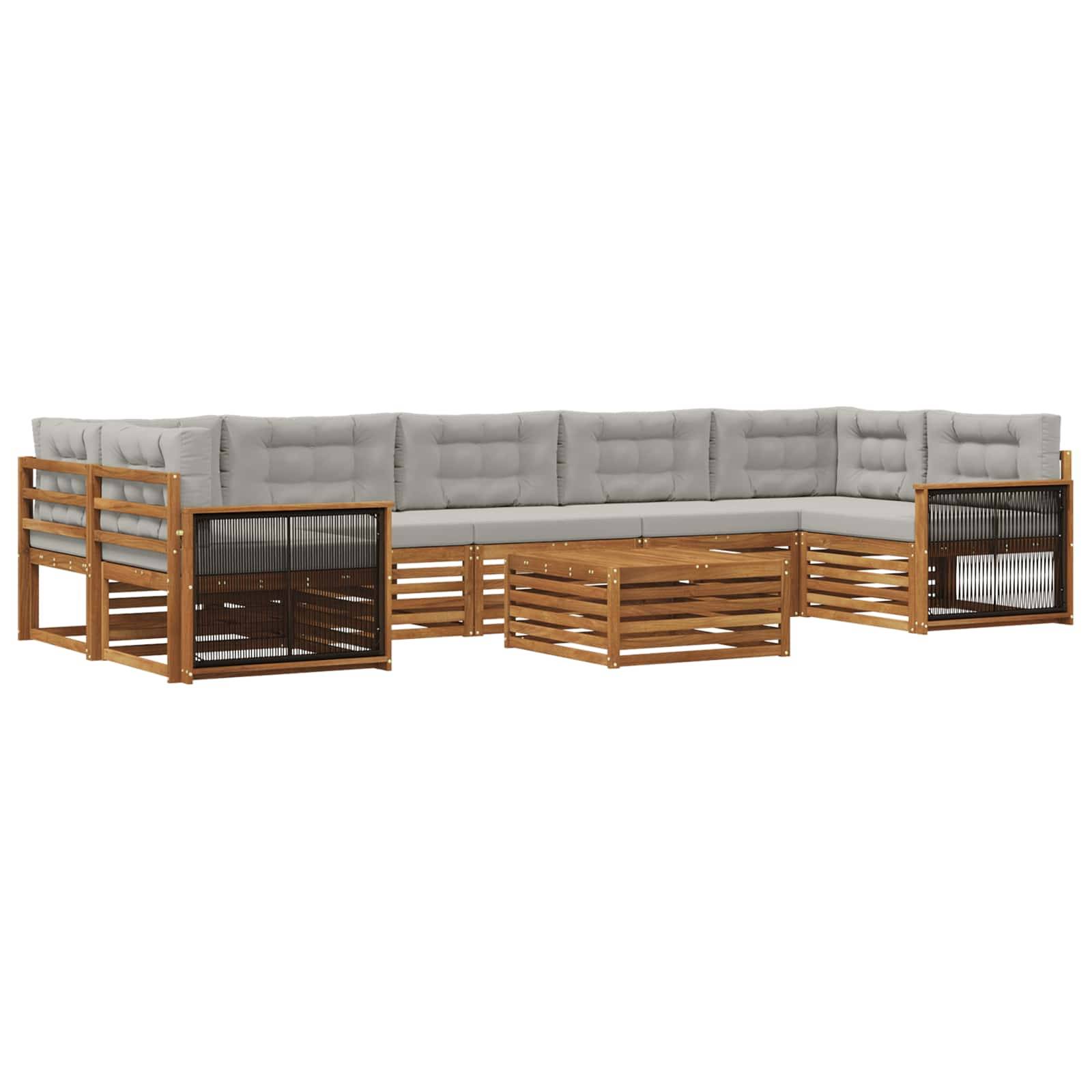 vidaXL Outdoor-Sofagarnitur mit Kissen 8 pcs Natürlich und Hellgrau