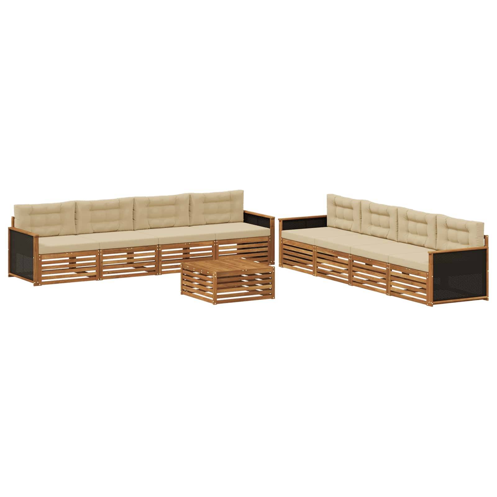 vidaXL Outdoor-Sofagarnitur mit Kissen 9 pcs Natur und Beige Polyester