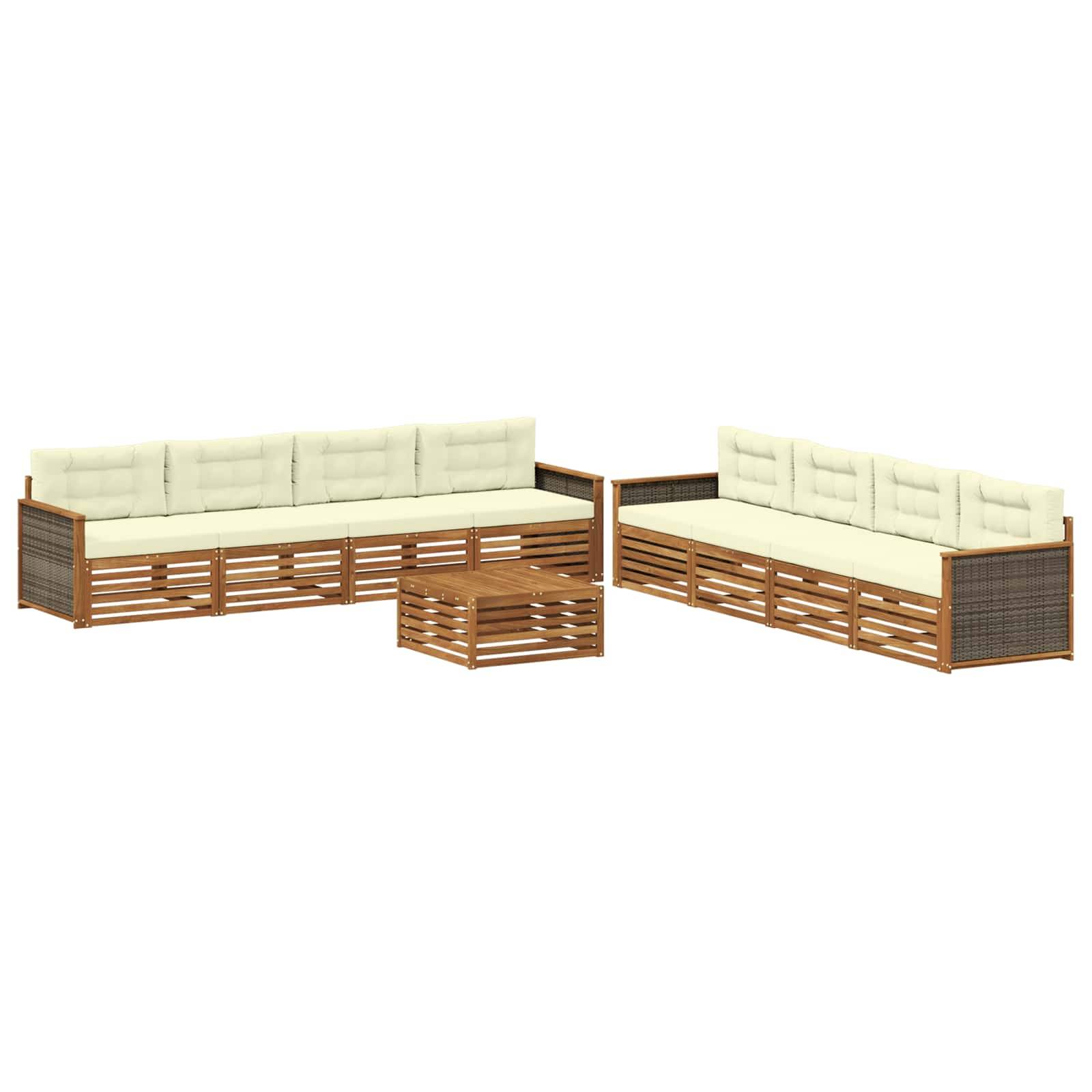 vidaXL Outdoor-Sofagarnitur mit Kissen 9 pcs Natur und Creme