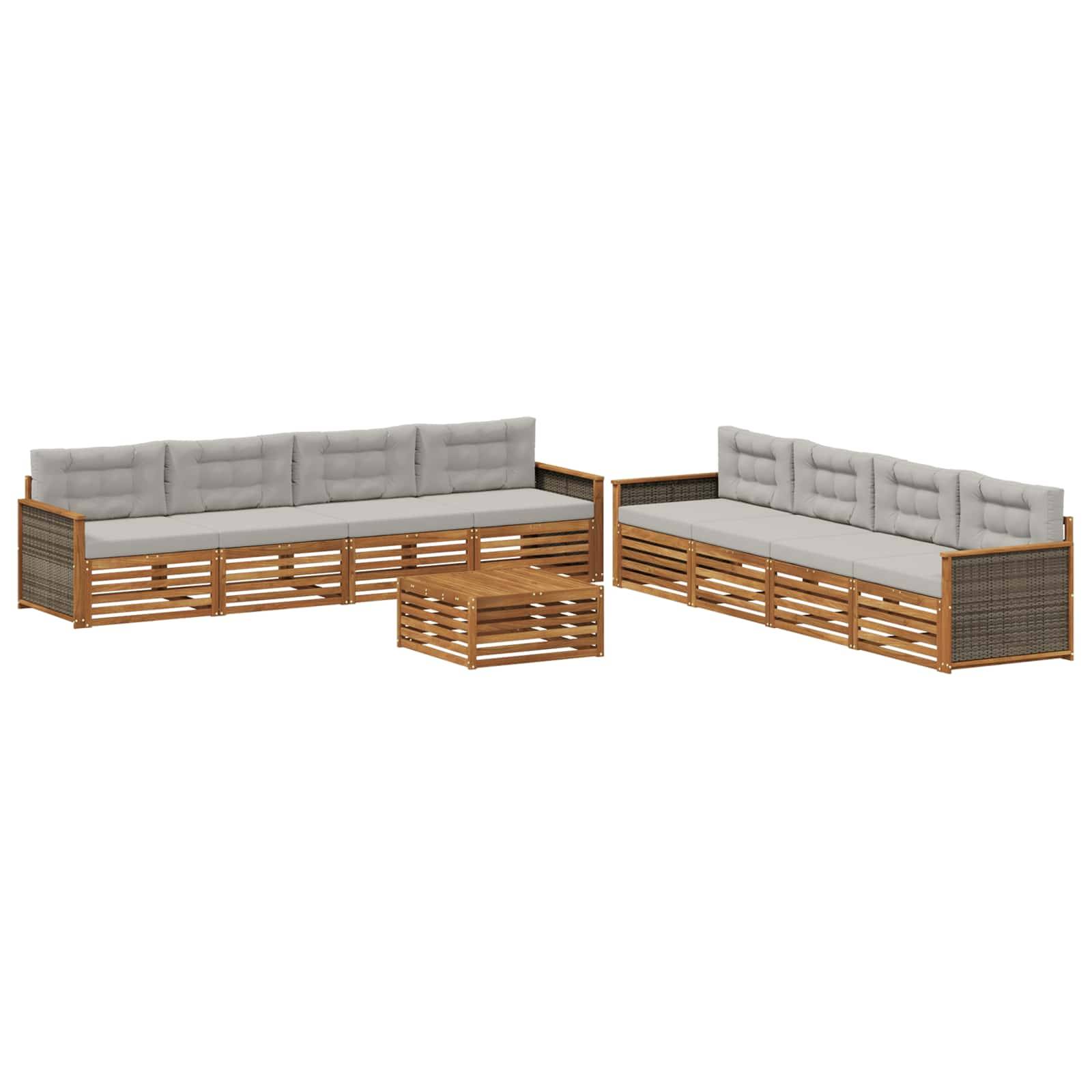 vidaXL Outdoor-Sofagarnitur mit Kissen 9 pcs Natürlich und Hellgrau