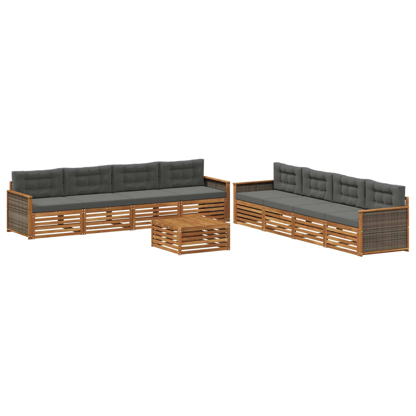 vidaXL Outdoor-Sofagarnitur mit Kissen 9 pcs Natur und Anthrazit