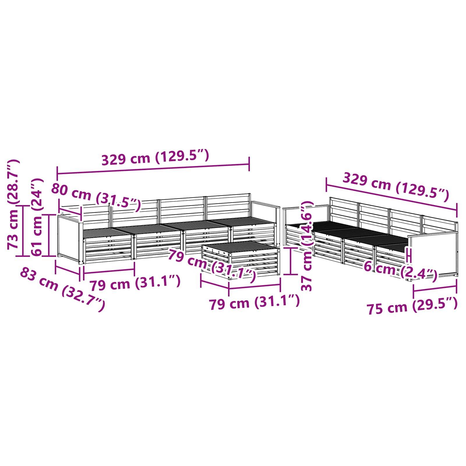vidaXL Outdoor-Sofagarnitur 9 pcs Natur Massivholz Akazie