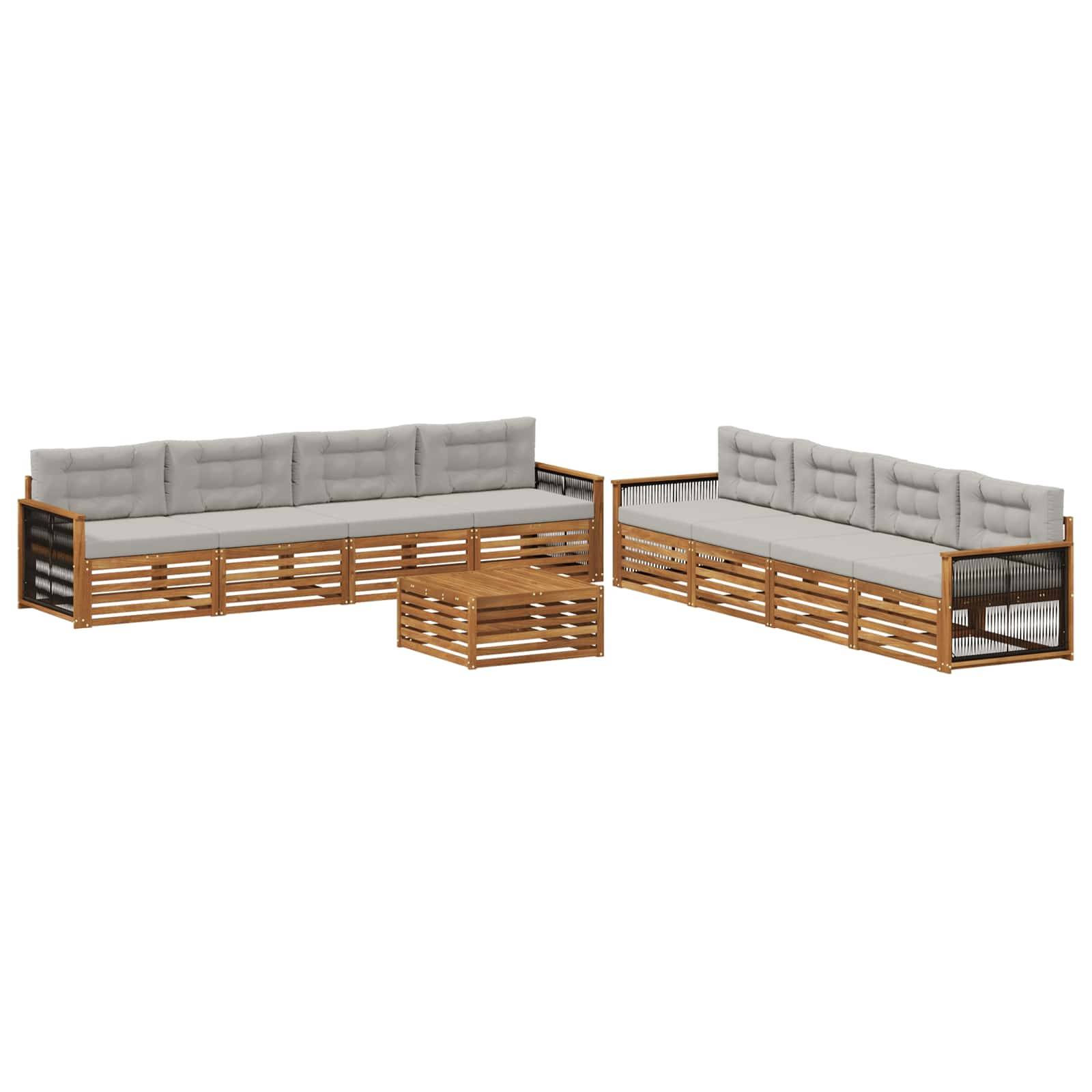 vidaXL Outdoor-Sofagarnitur mit Kissen 9 pcs Natürlich und Hellgrau