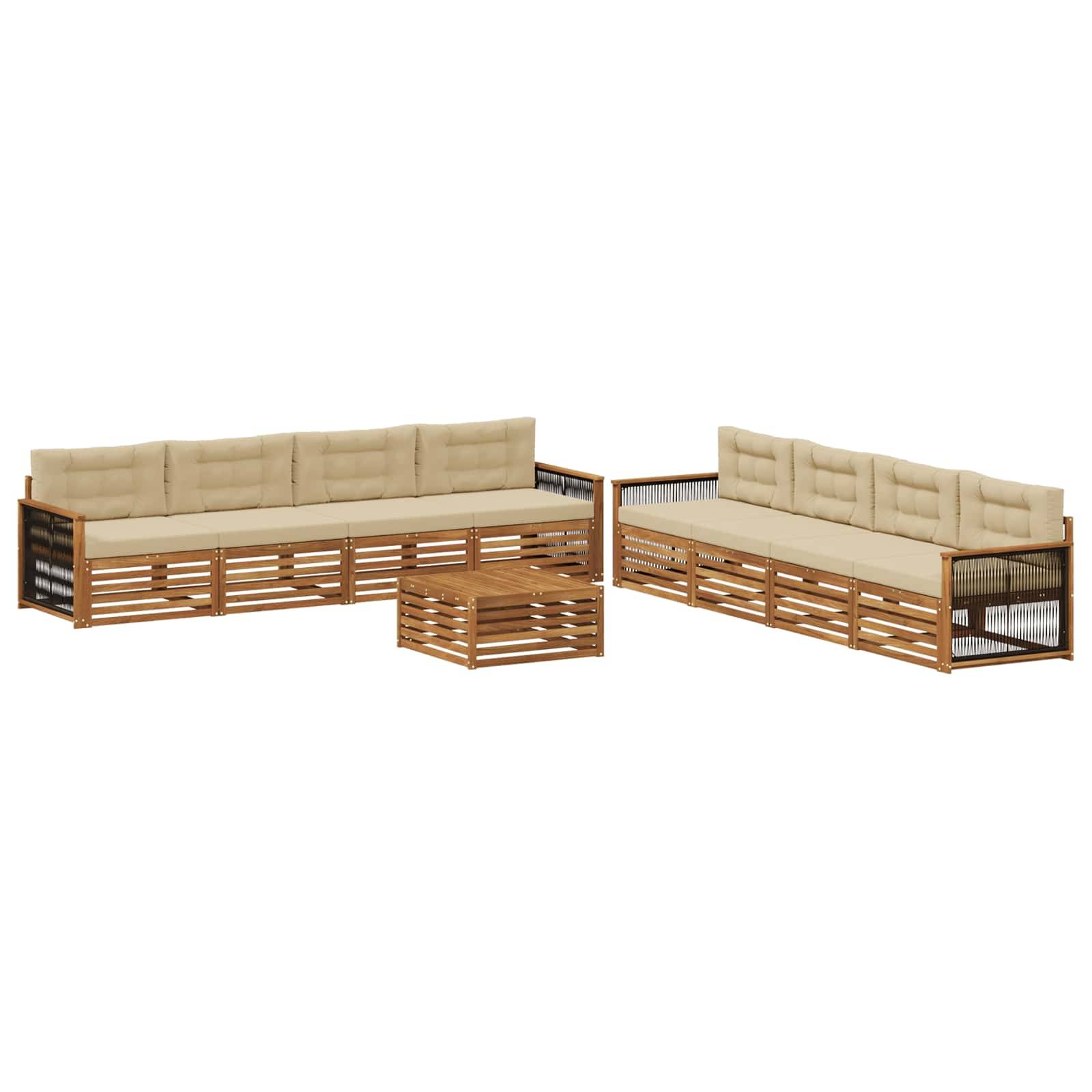 vidaXL Outdoor-Sofagarnitur mit Kissen 9 pcs Natur und Beige