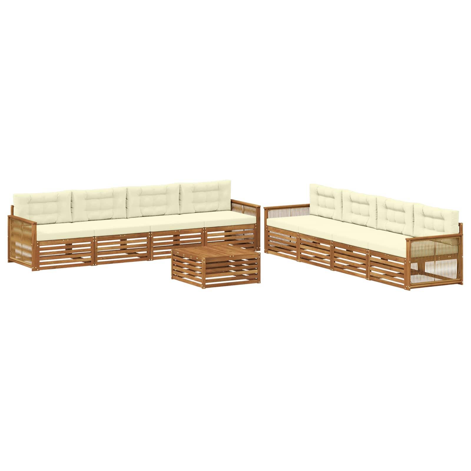 vidaXL Outdoor-Sofagarnitur mit Kissen 9 pcs Natur und Creme