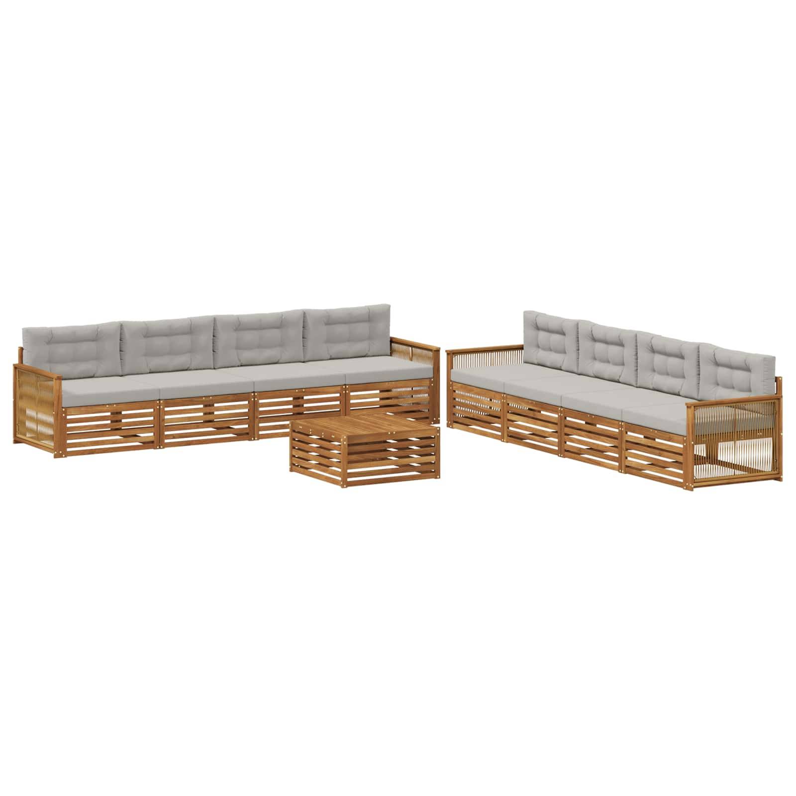 vidaXL Outdoor-Sofagarnitur mit Kissen 9 pcs Natürlich und Hellgrau