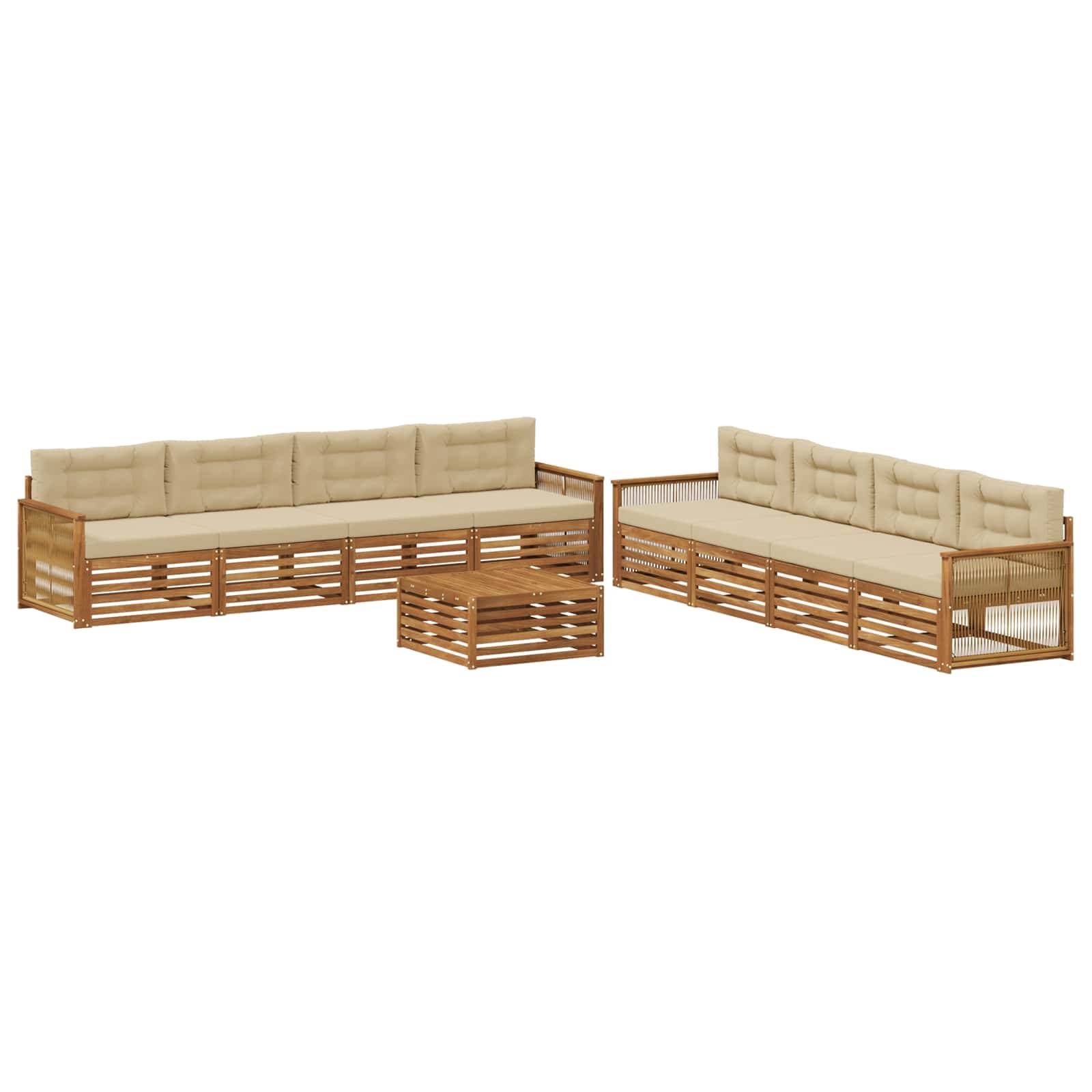 vidaXL Outdoor-Sofagarnitur mit Kissen 9 pcs Natur und Beige
