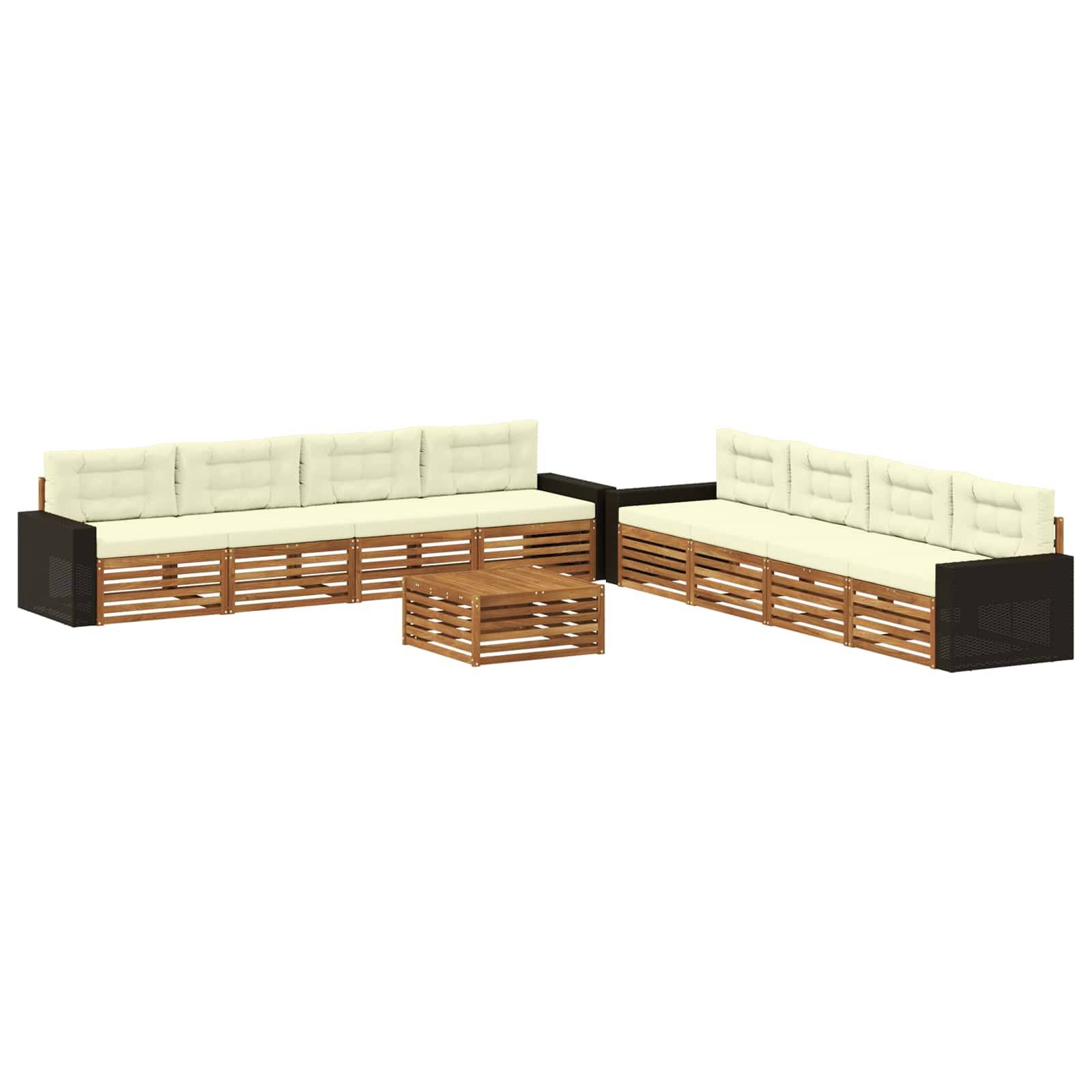 vidaXL Outdoor-Sofagarnitur mit Kissen 9 pcs Natur und Creme Polyester