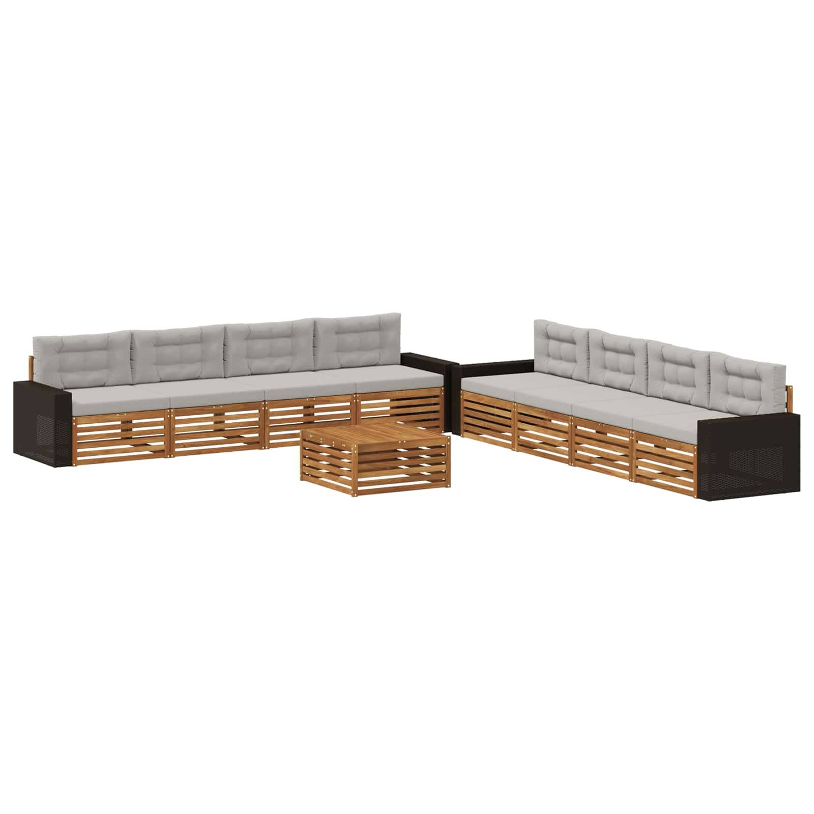 vidaXL Outdoor-Sofagarnitur 9 pcs Natürlich und Hellgrau Polyester