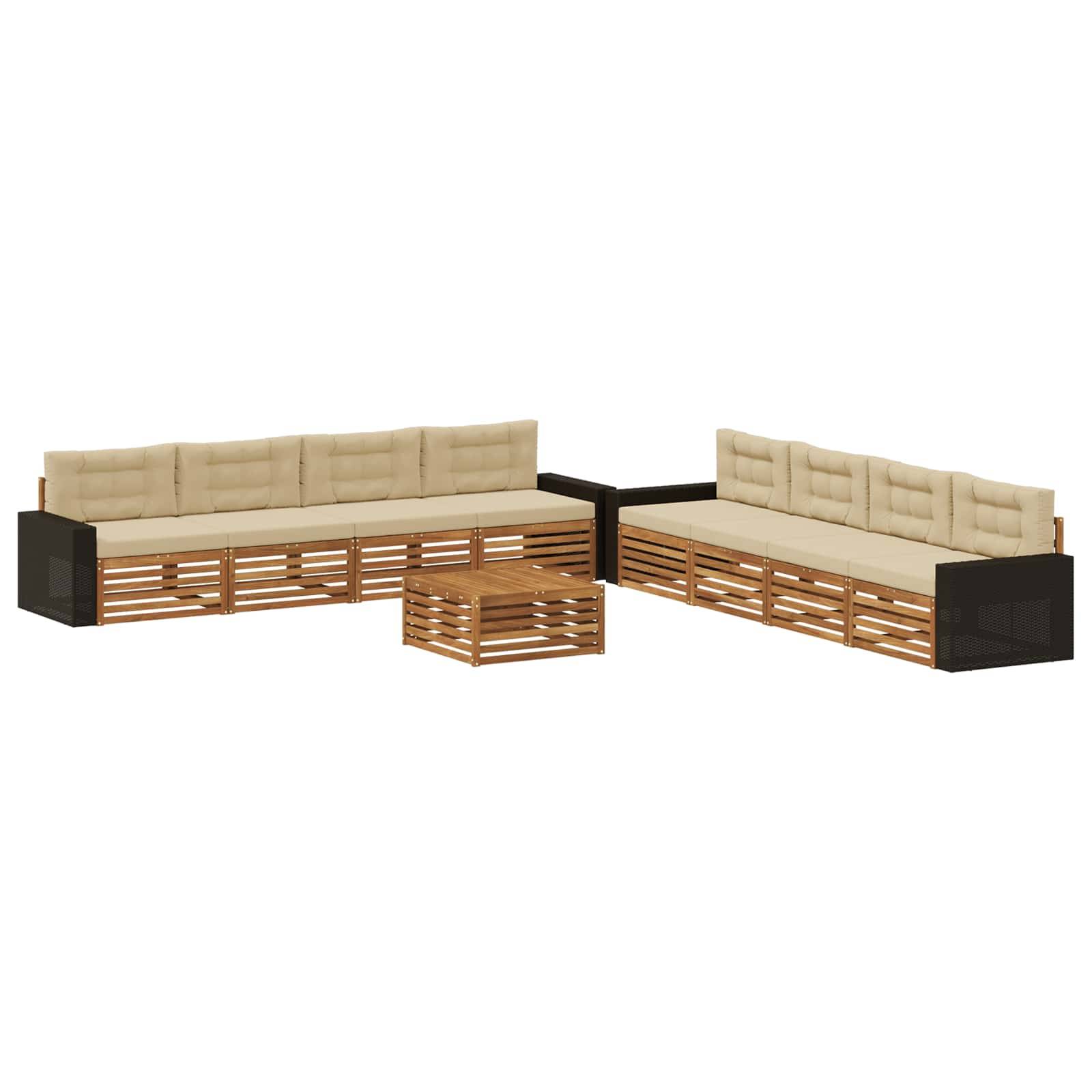 vidaXL Outdoor-Sofagarnitur mit Kissen 9 pcs Natur und Beige Polyester