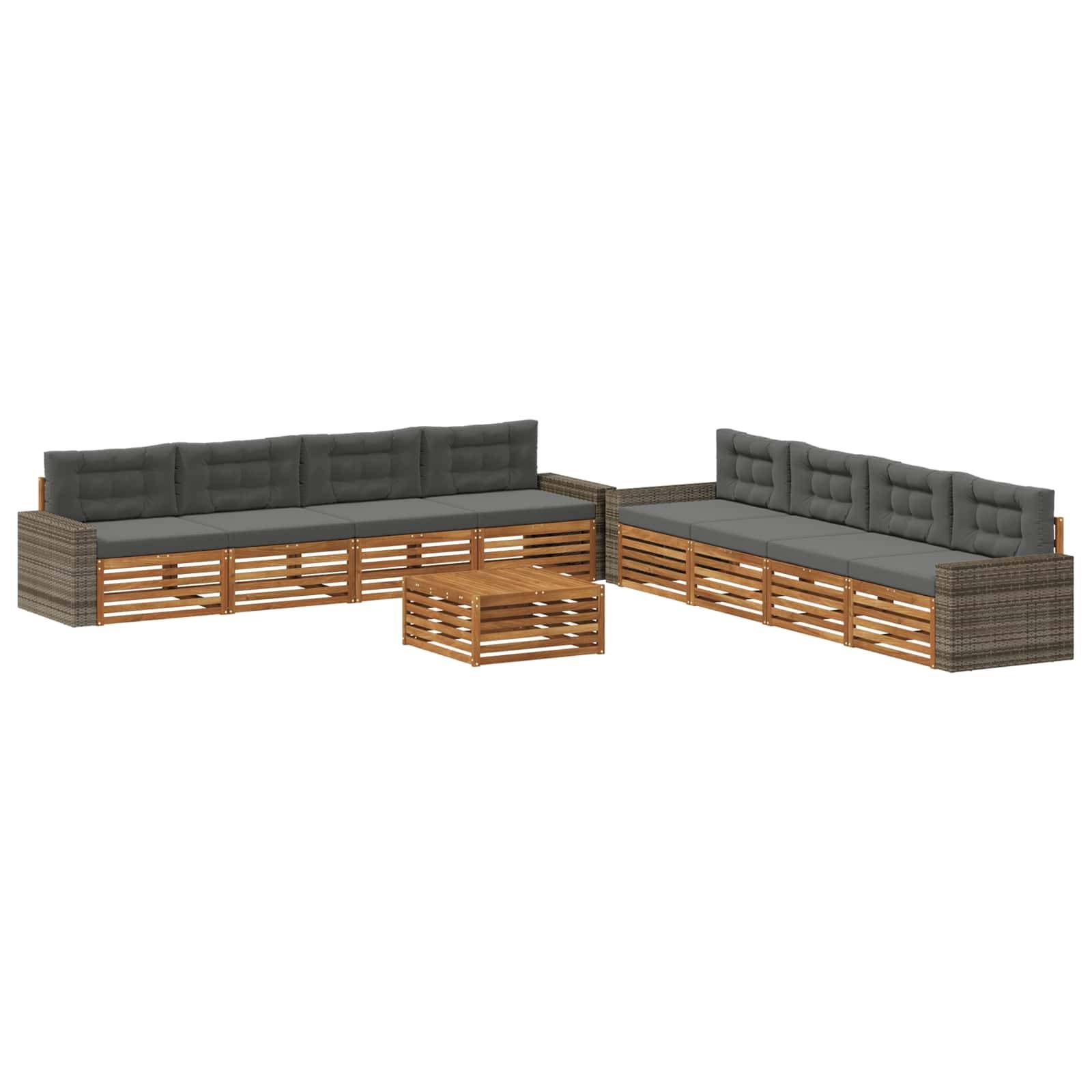 vidaXL Outdoor-Sofagarnitur 9 pcs Natur und Anthrazit Polyester
