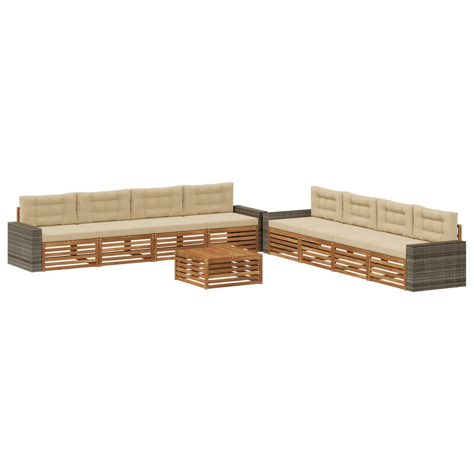vidaXL Outdoor-Sofagarnitur mit Kissen 9 pcs Natur und Beige Polyester