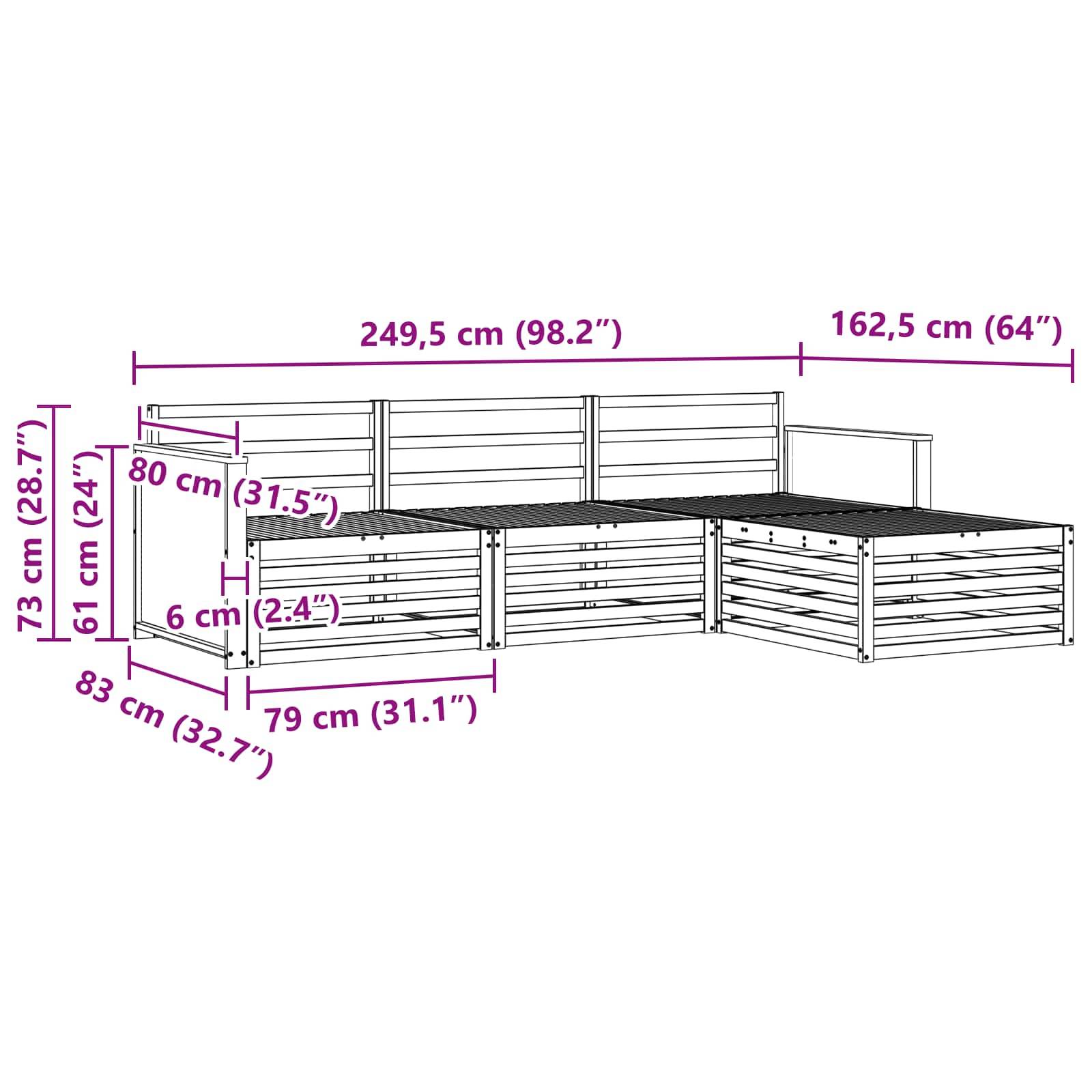 vidaXL Outdoor-Sofagarnitur Natur 249,5 x 162,5 x 73 cm
