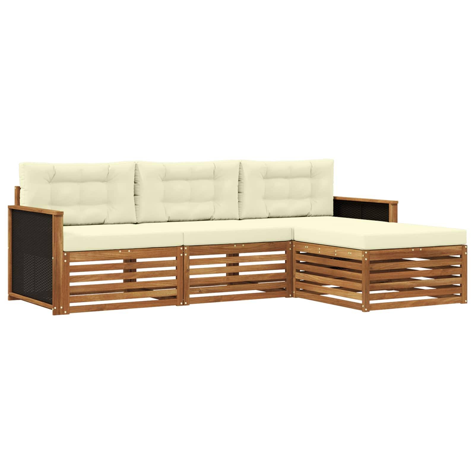 vidaXL Outdoor-Sofagarnitur mit Kissen 4 pcs Natur und Creme Polyester