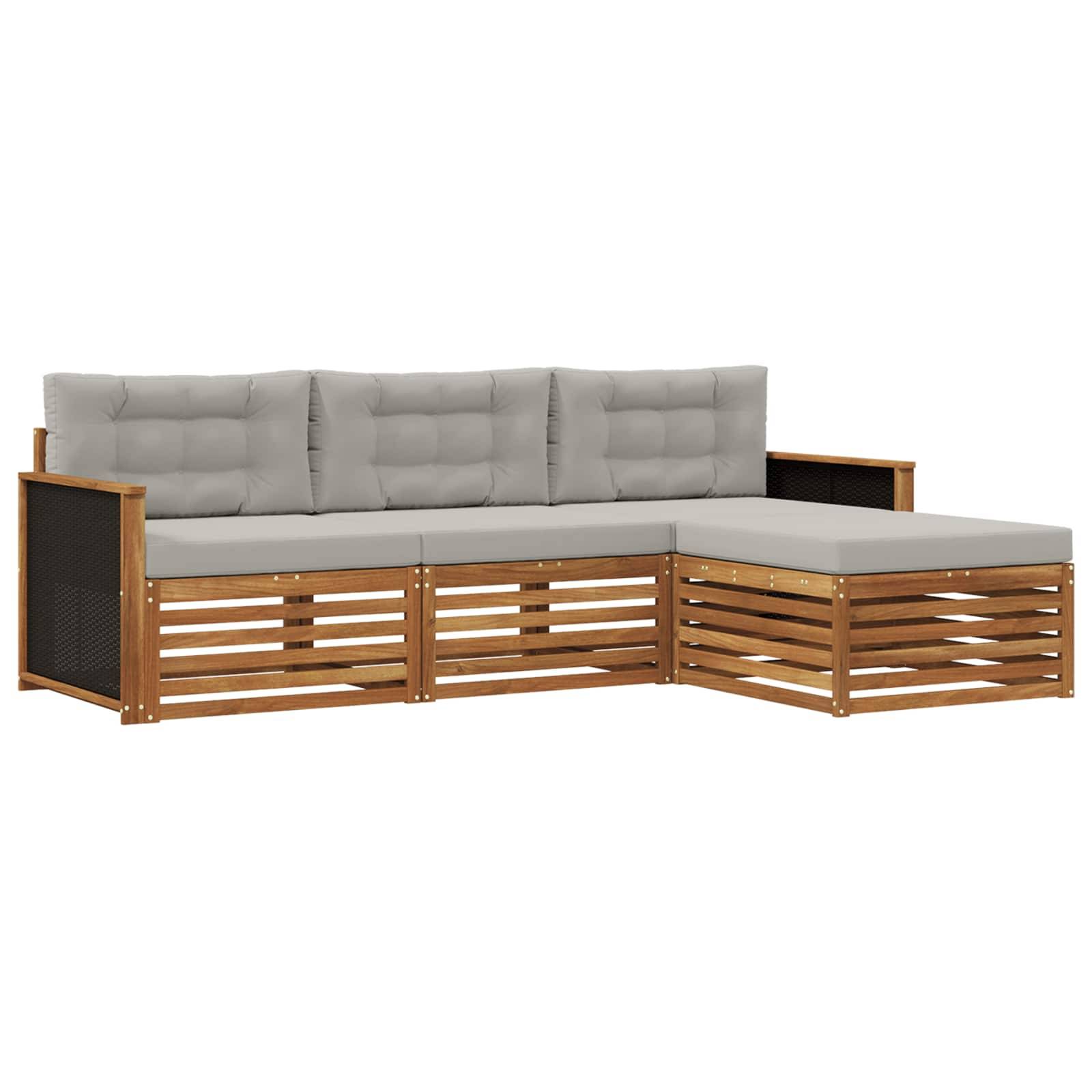 vidaXL Outdoor-Sofagarnitur 4 pcs Natürlich und Hellgrau Polyester
