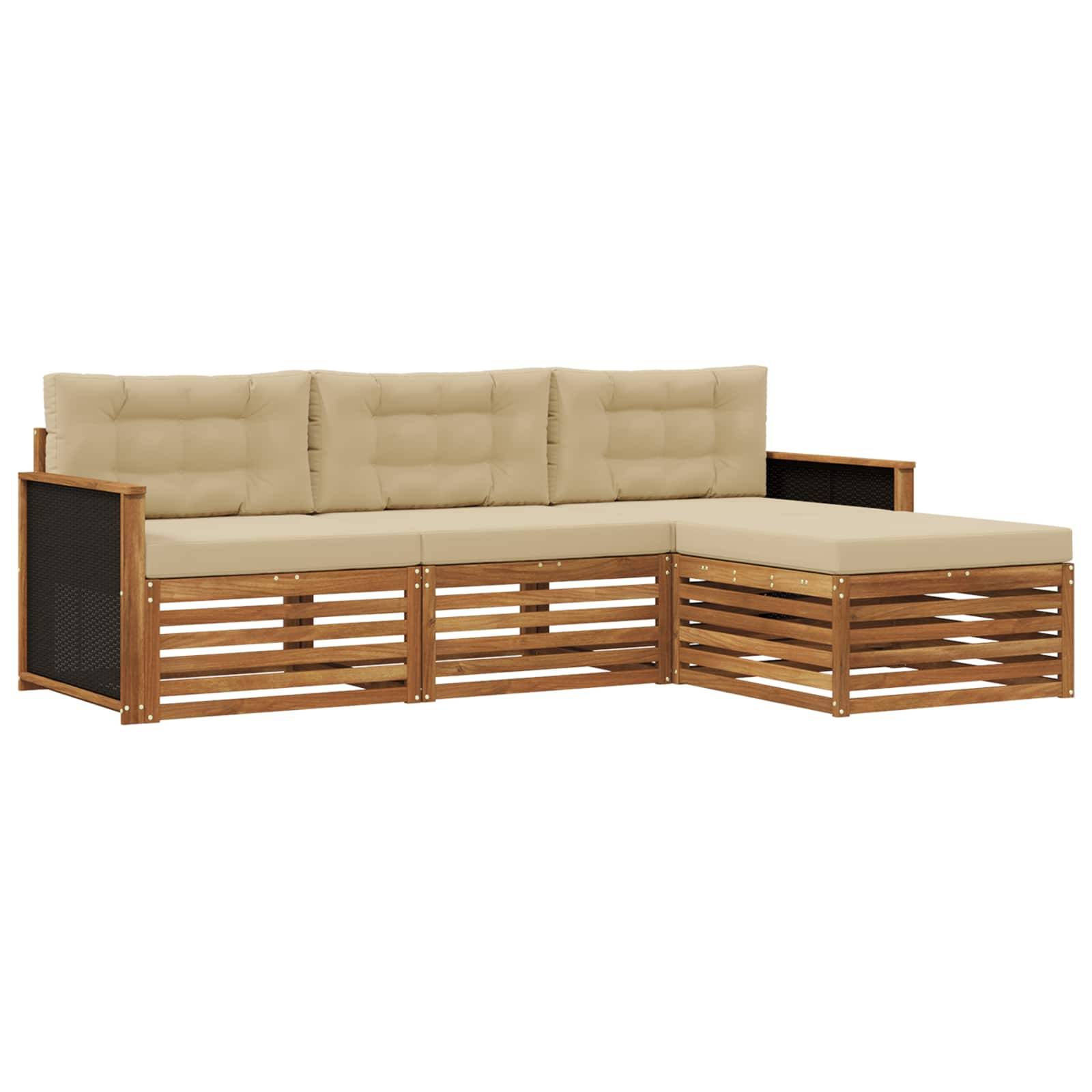 vidaXL Outdoor-Sofagarnitur mit Kissen 4 pcs Natur und Beige Polyester