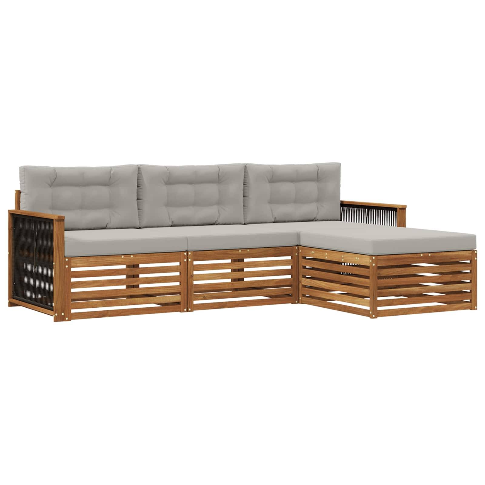vidaXL Outdoor-Sofagarnitur Natürlich und Hellgrau 249 x 162,5 x 73 cm