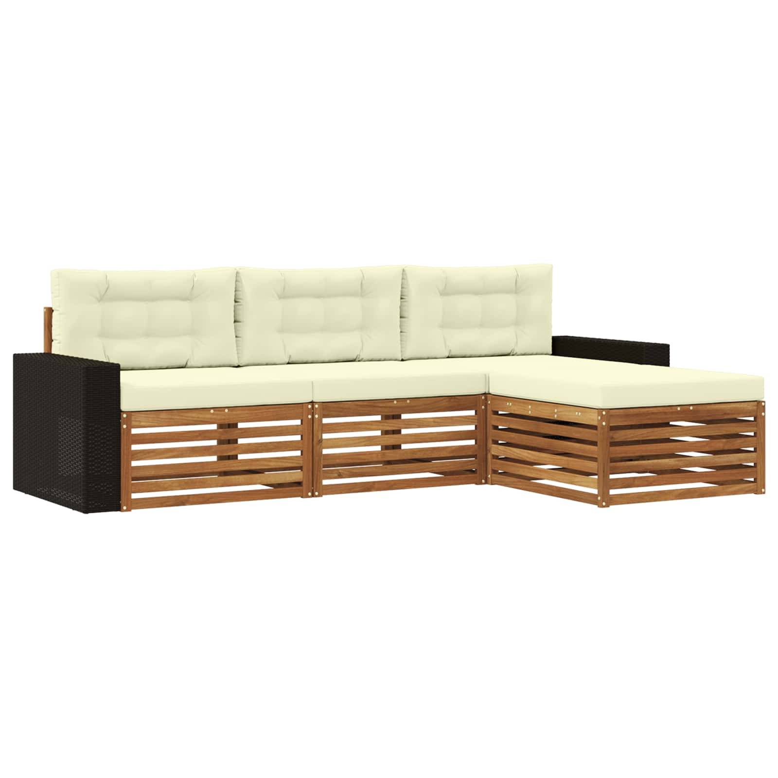 vidaXL Outdoor-Sofagarnitur mit Kissen 4 pcs Natur und Creme Polyester