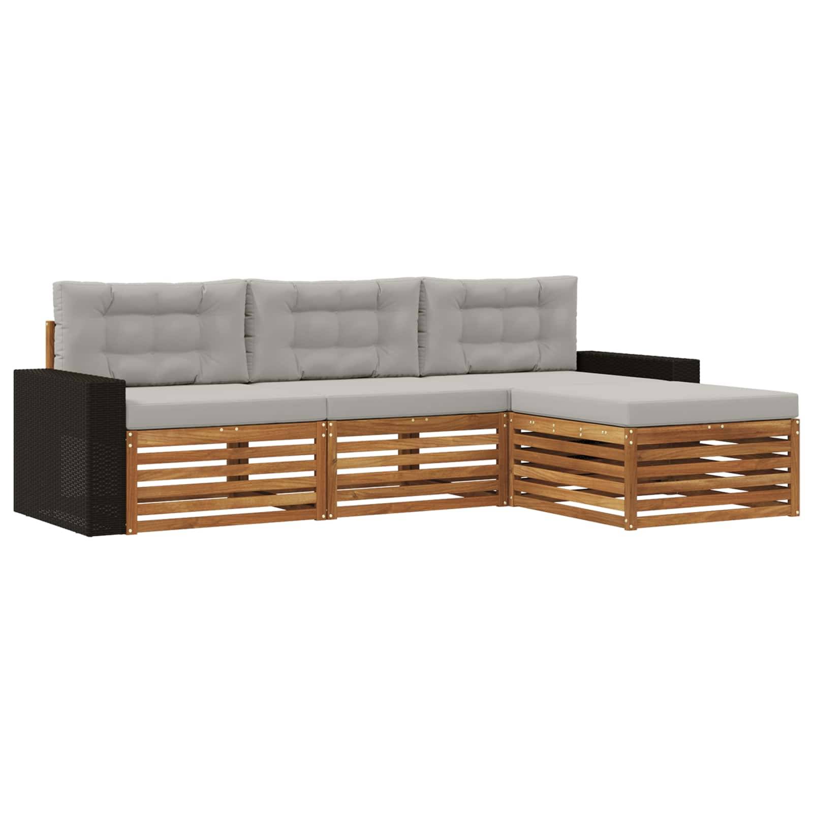 vidaXL Outdoor-Sofagarnitur 4 pcs Natürlich und Hellgrau Polyester