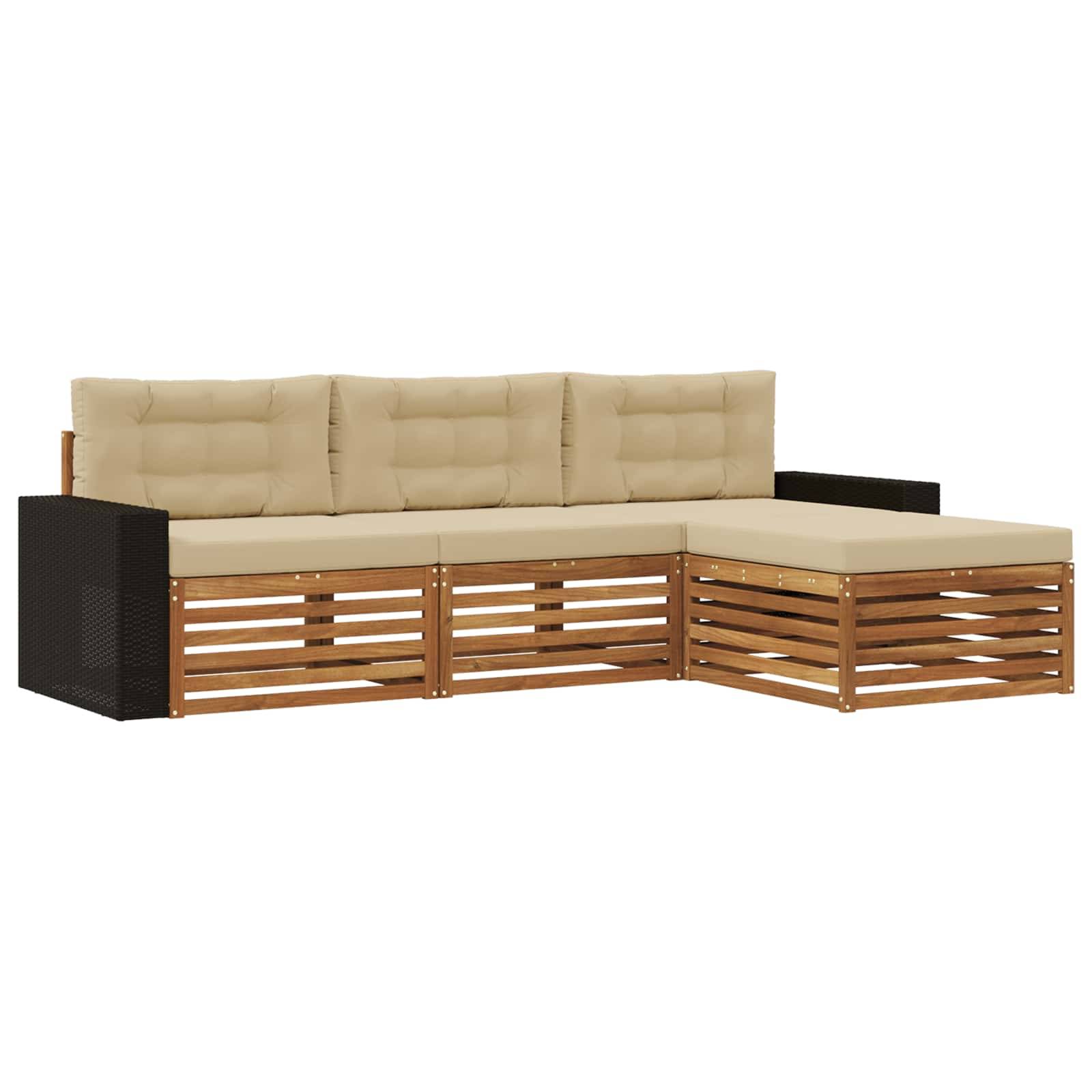 vidaXL Outdoor-Sofagarnitur mit Kissen 4 pcs Natur und Beige Polyester