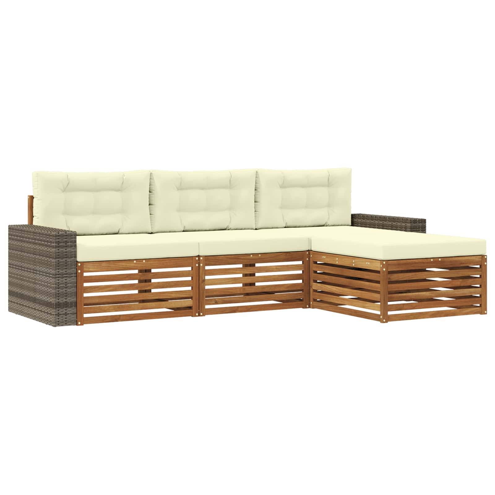 vidaXL Outdoor-Sofagarnitur mit Kissen 4 pcs Natur und Creme Polyester