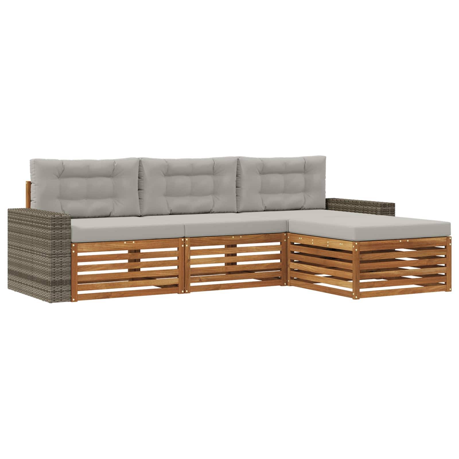 vidaXL Outdoor-Sofagarnitur 4 pcs Natürlich und Hellgrau Polyester