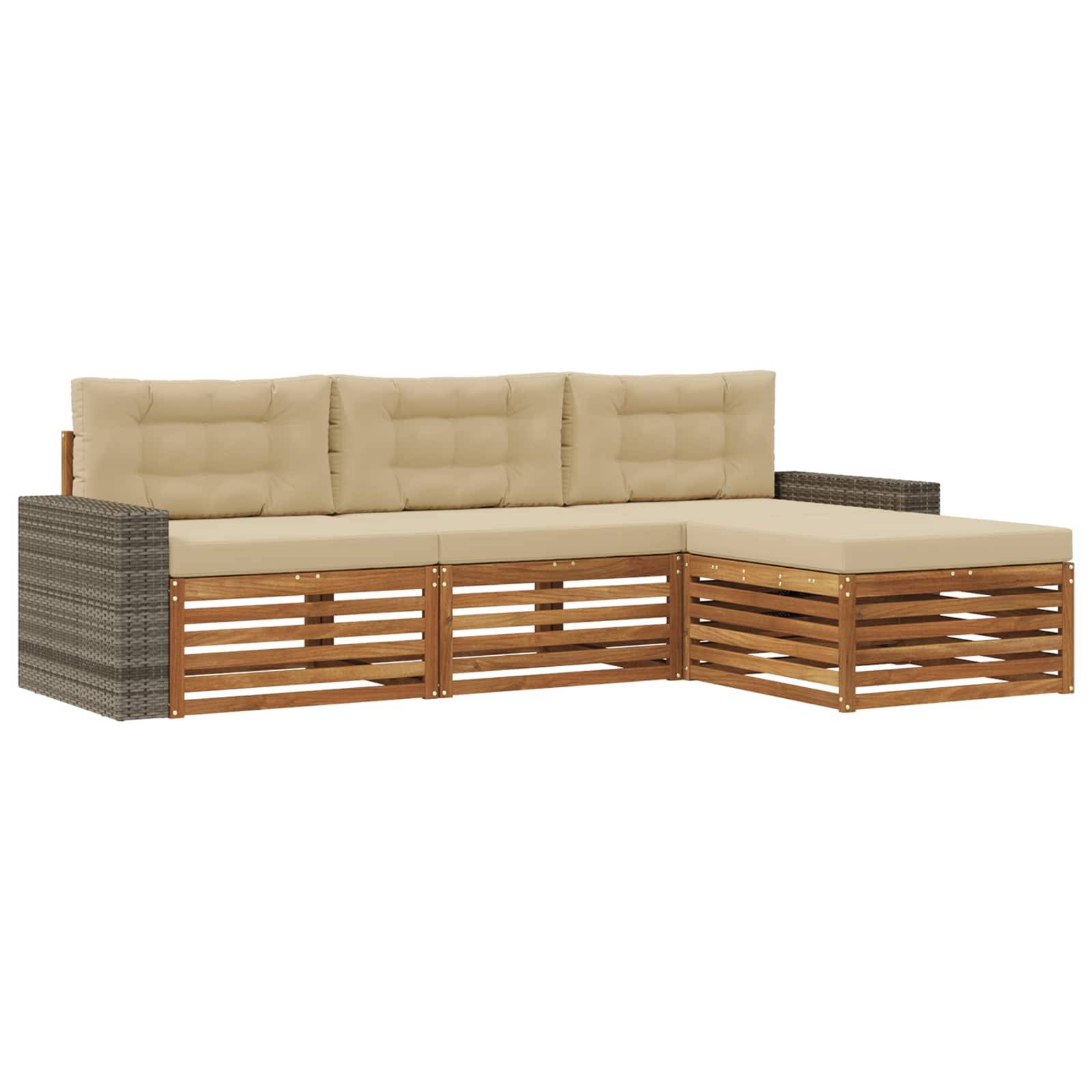vidaXL Outdoor-Sofagarnitur mit Kissen 4 pcs Natur und Beige Polyester