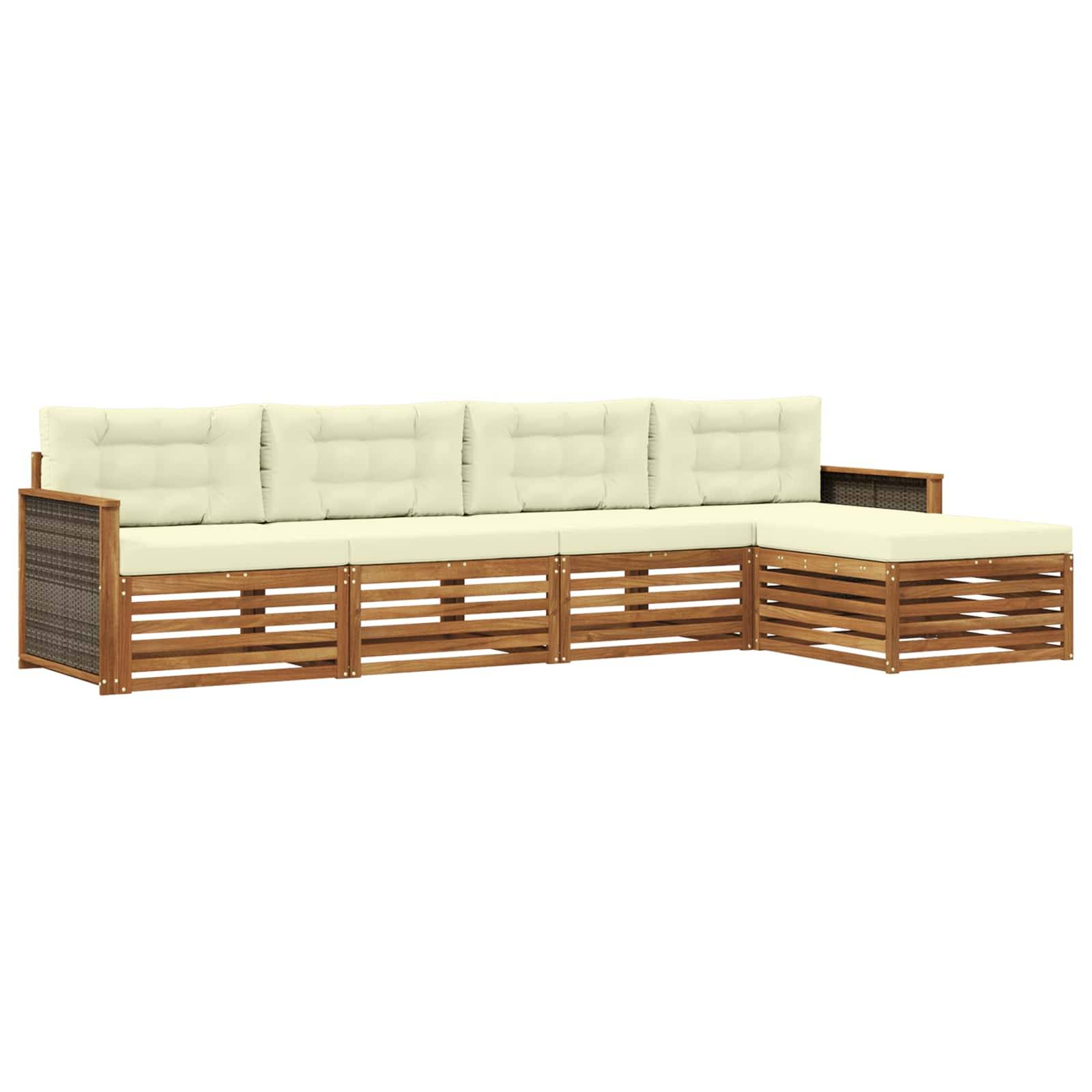 vidaXL Outdoor-Sofagarnitur mit Kissen 5 pcs Natur und Creme