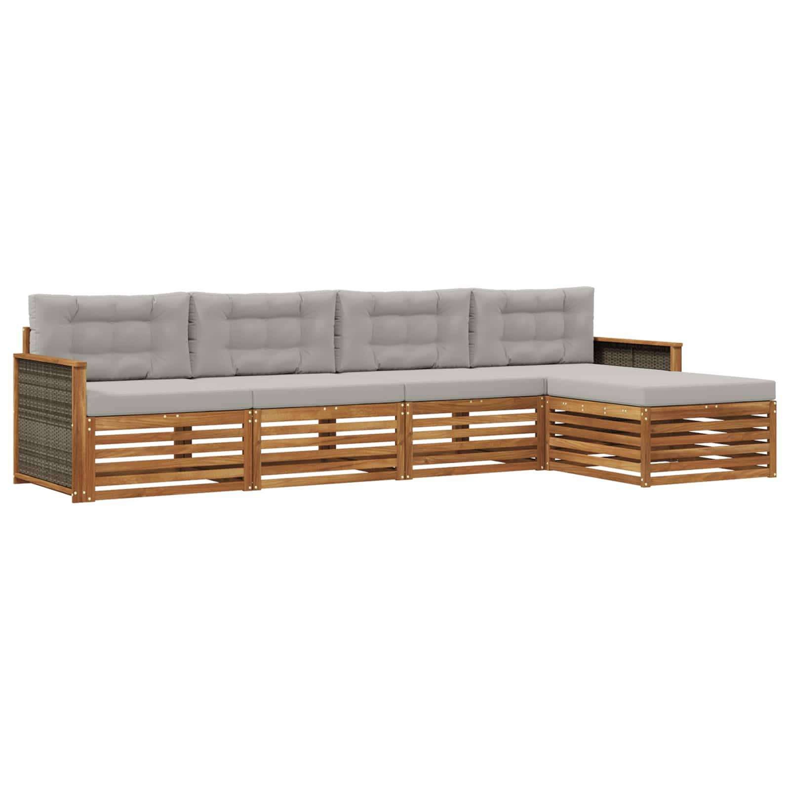 vidaXL Outdoor-Sofagarnitur mit Kissen 5 pcs Natürlich und Hellgrau